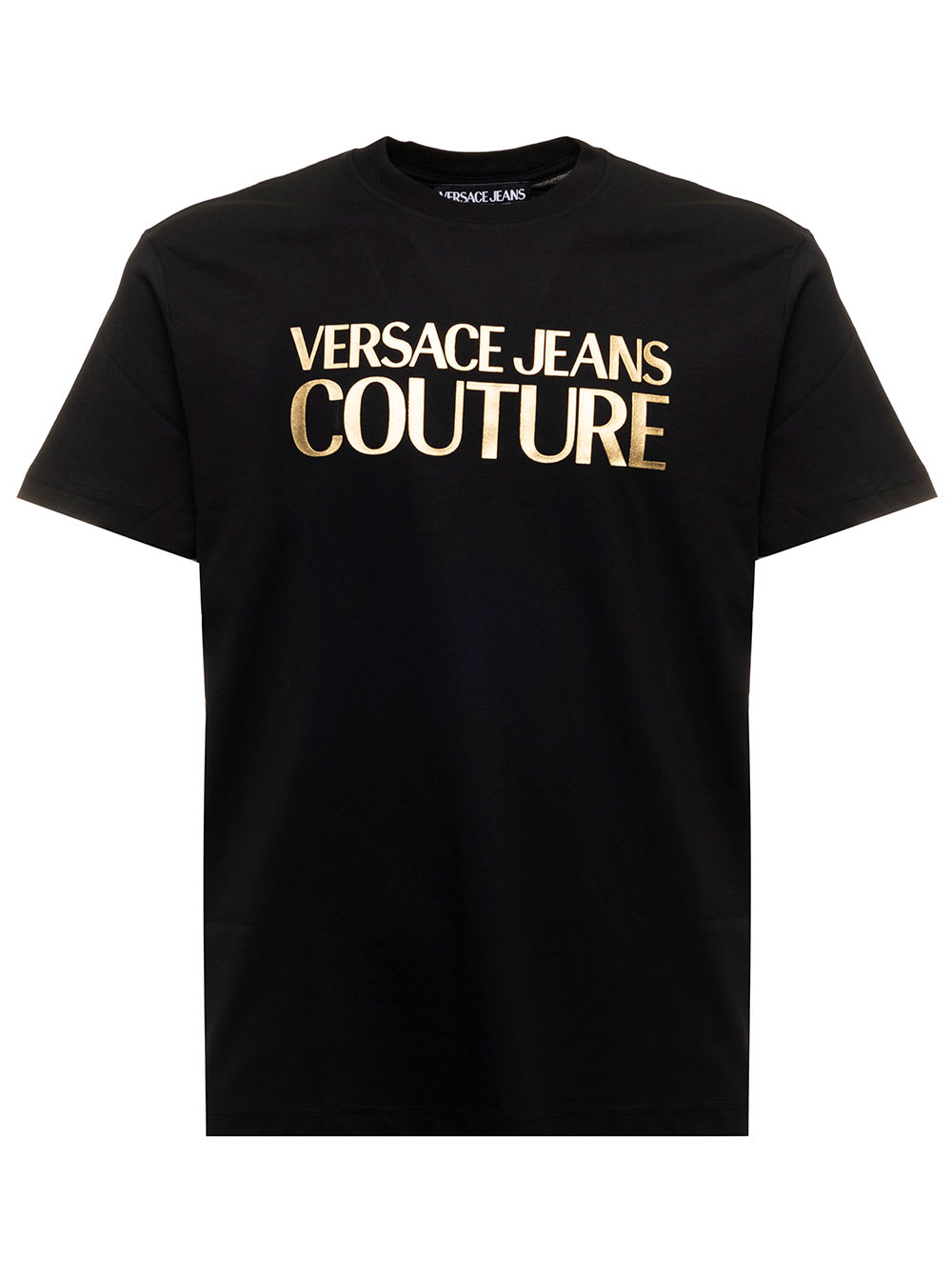 Thick Foil Black Cotton T-shirt With Logo Print Versace Jeans Couture Man