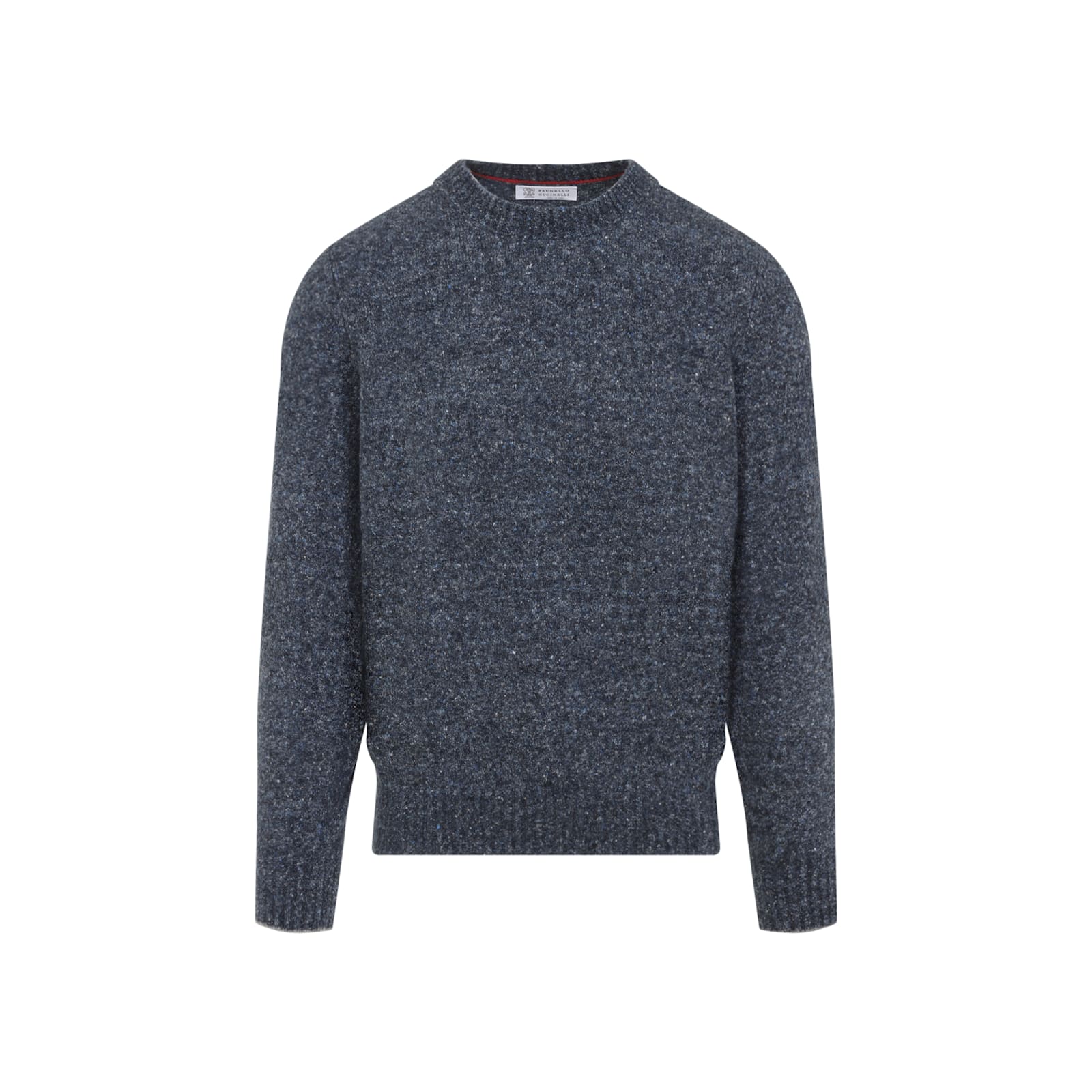 Brunello Cucinelli Blue Crewneck Sweater With A Melange Effect In Blue