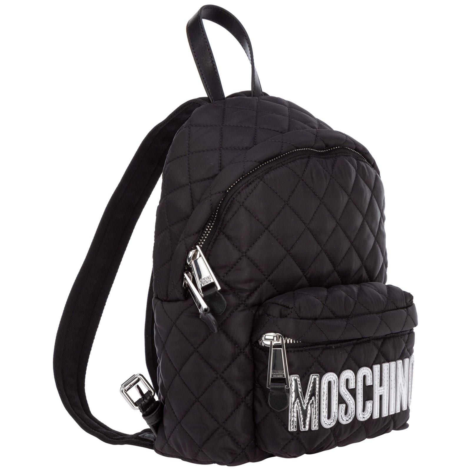 Shop Moschino Logo Patched Quilted Backpack In C