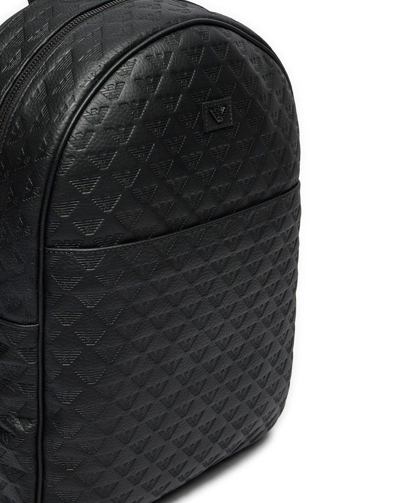 EMPORIO ARMANI ALL-OVER DEBOSSED LOGO ZIPPED BACKPACK 