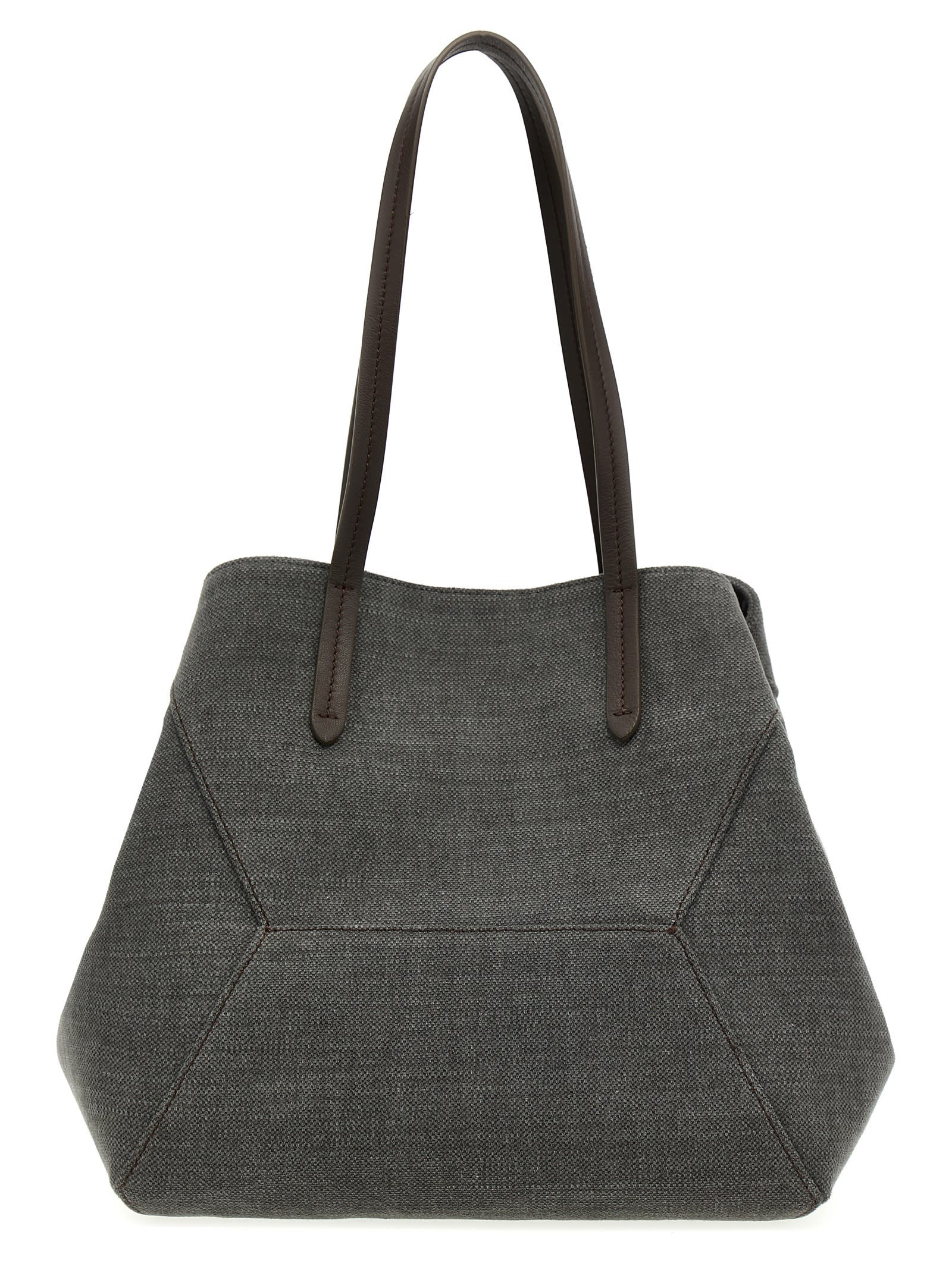 Brunello Cucinelli Monile Shopping Bag In Grey