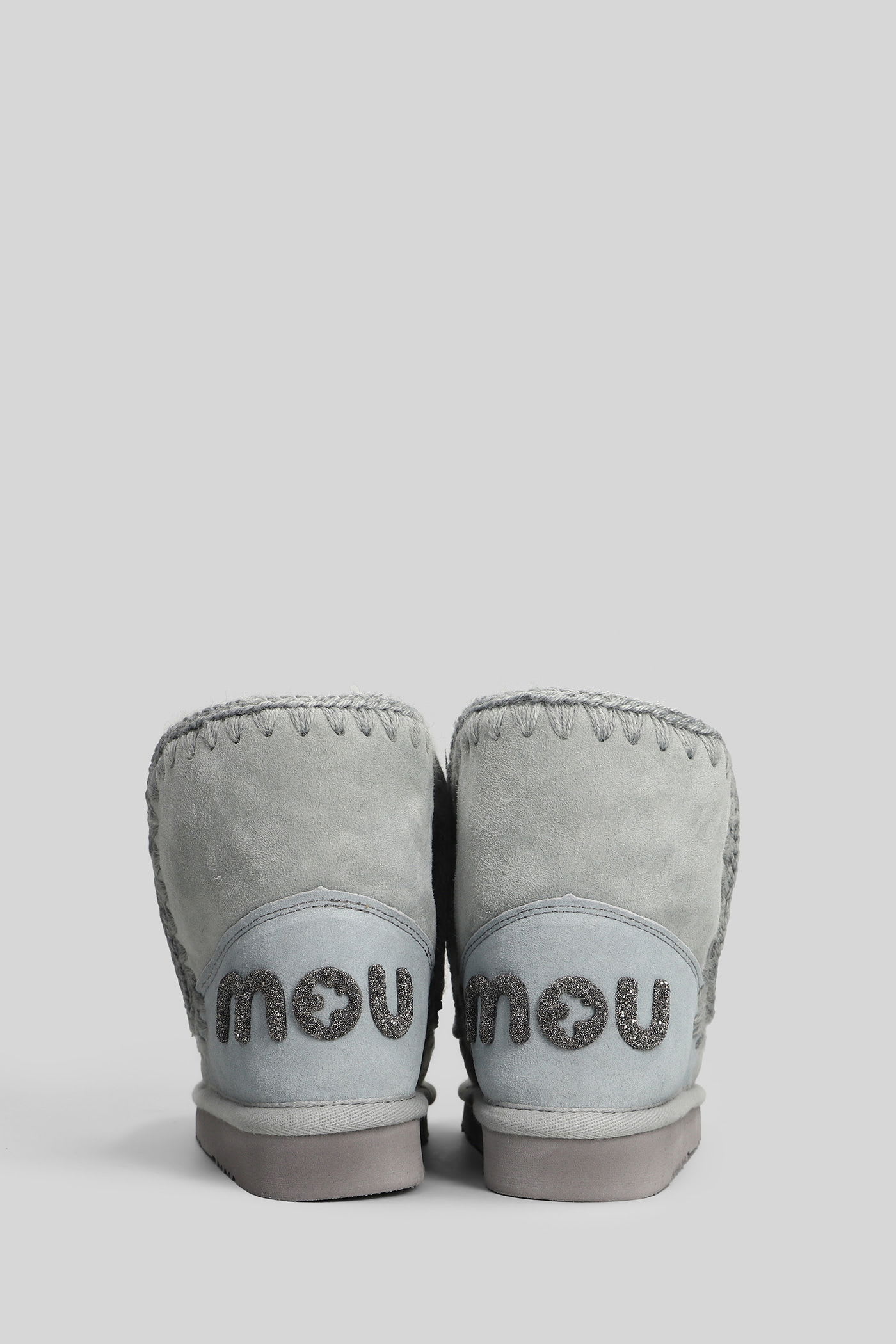 Mou Eskimo 18 Low Heels Ankle Boots In Grey Suede In White