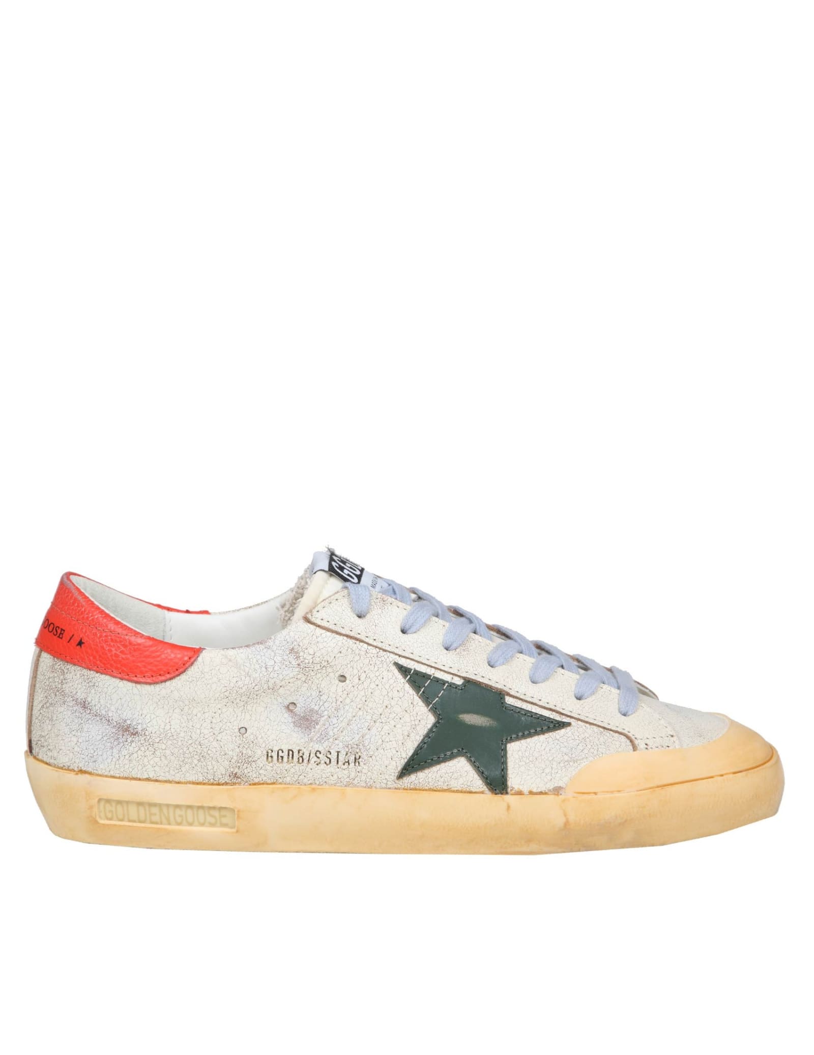 GOLDEN GOOSE GOLDEN GOOSE SUPERSTAR IN WHITE AND GREEN LEATHER
