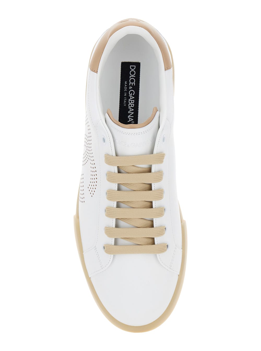 Shop Dolce & Gabbana Portofino White Low Top Sneakers With Perforated Logo In Leather Man