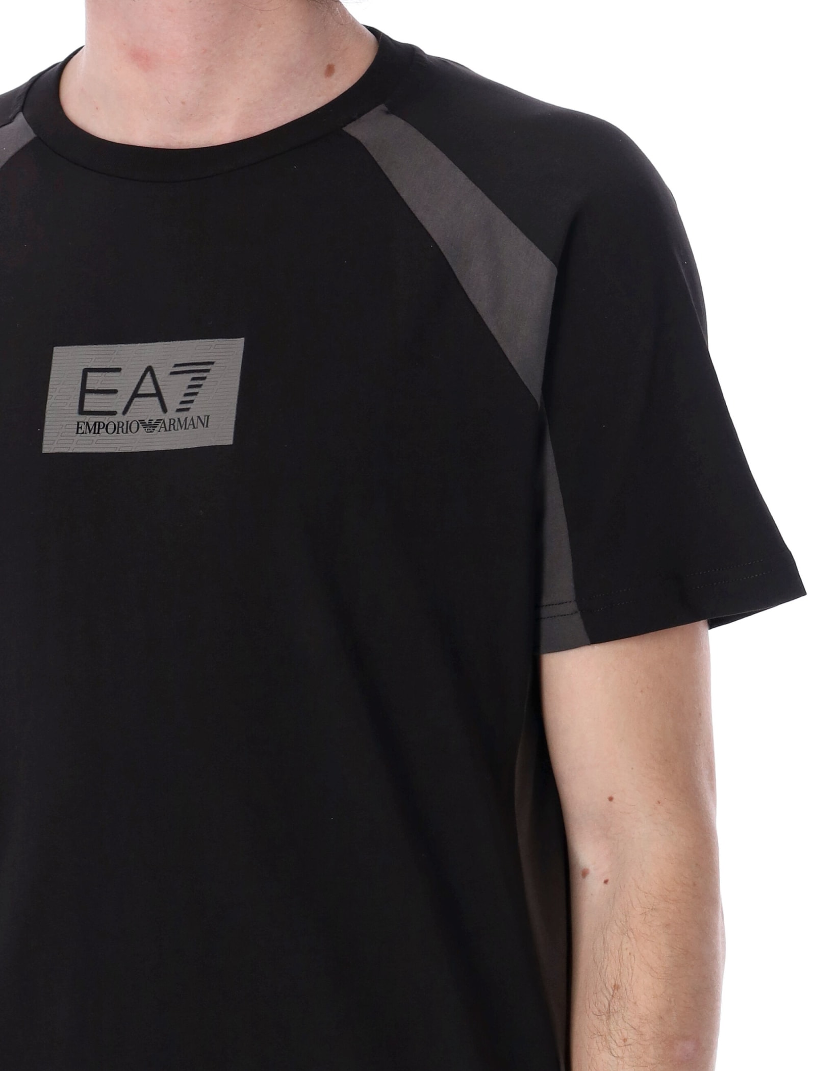 Shop Ea7 Tonal Block Cotton-jersey T-shirt In Black