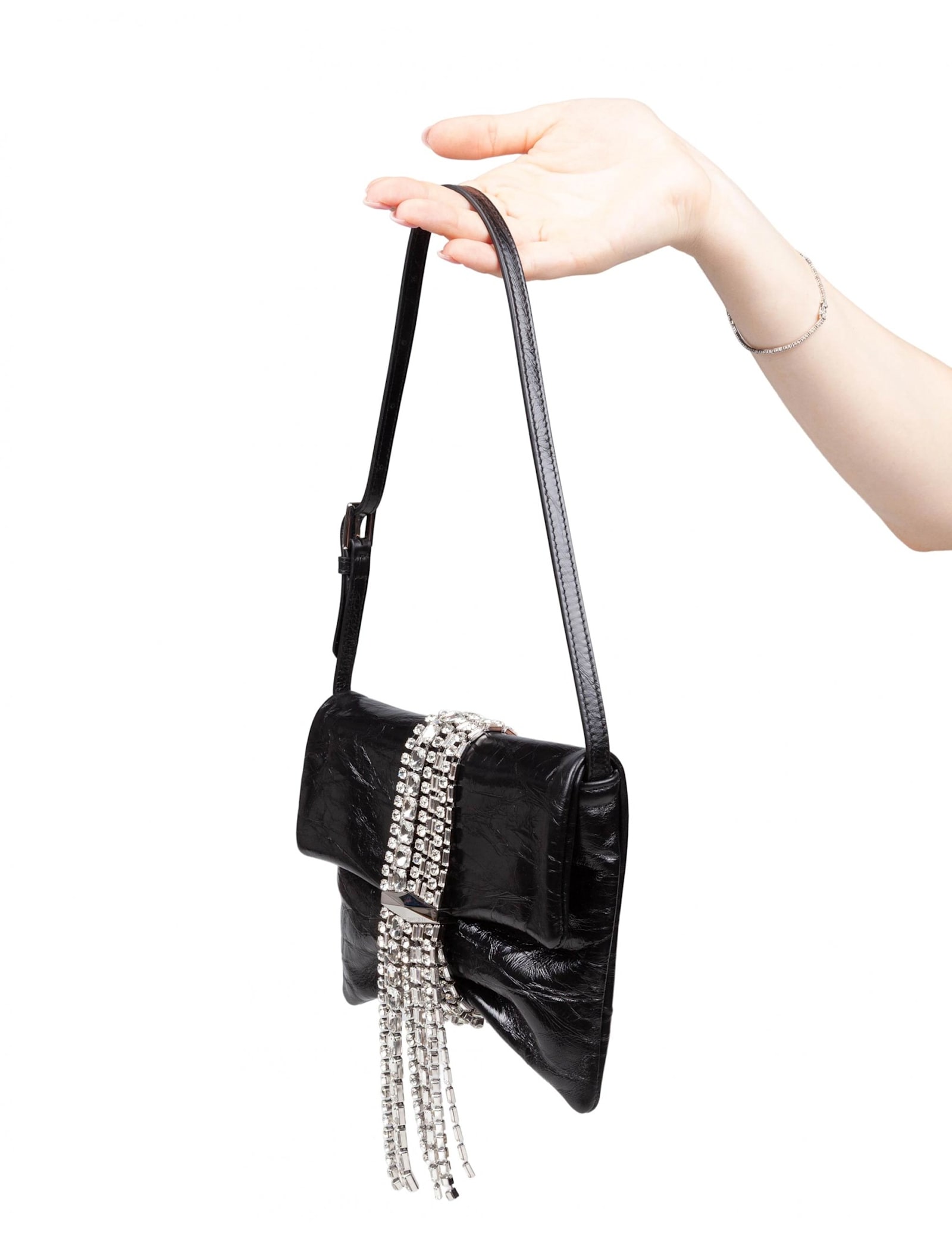 Jimmy Choo Zandra Clutch Bag In Black Metallic Leather In Multi