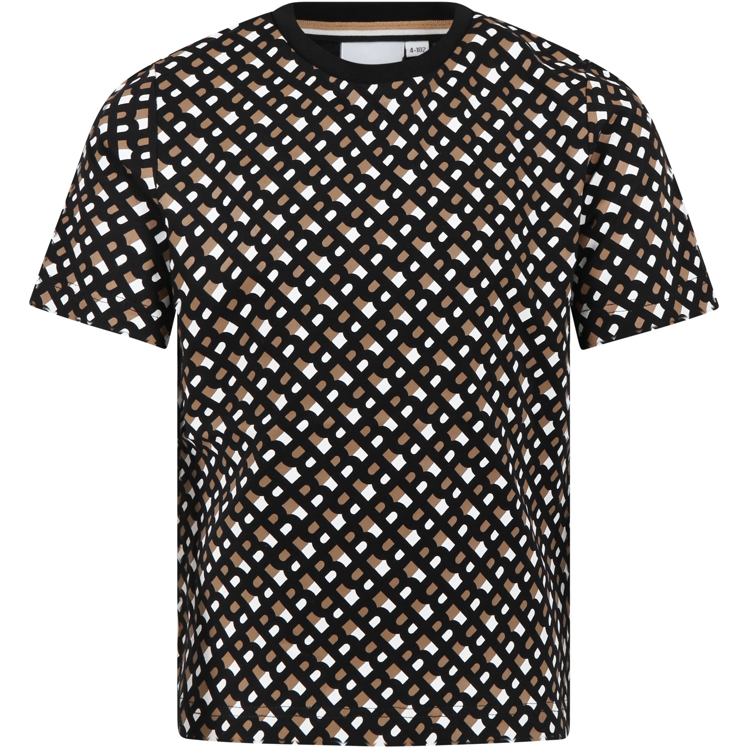 HUGO BOSS BROWN T-SHIRT FOR BOY WITH LOGO ALL-OVER