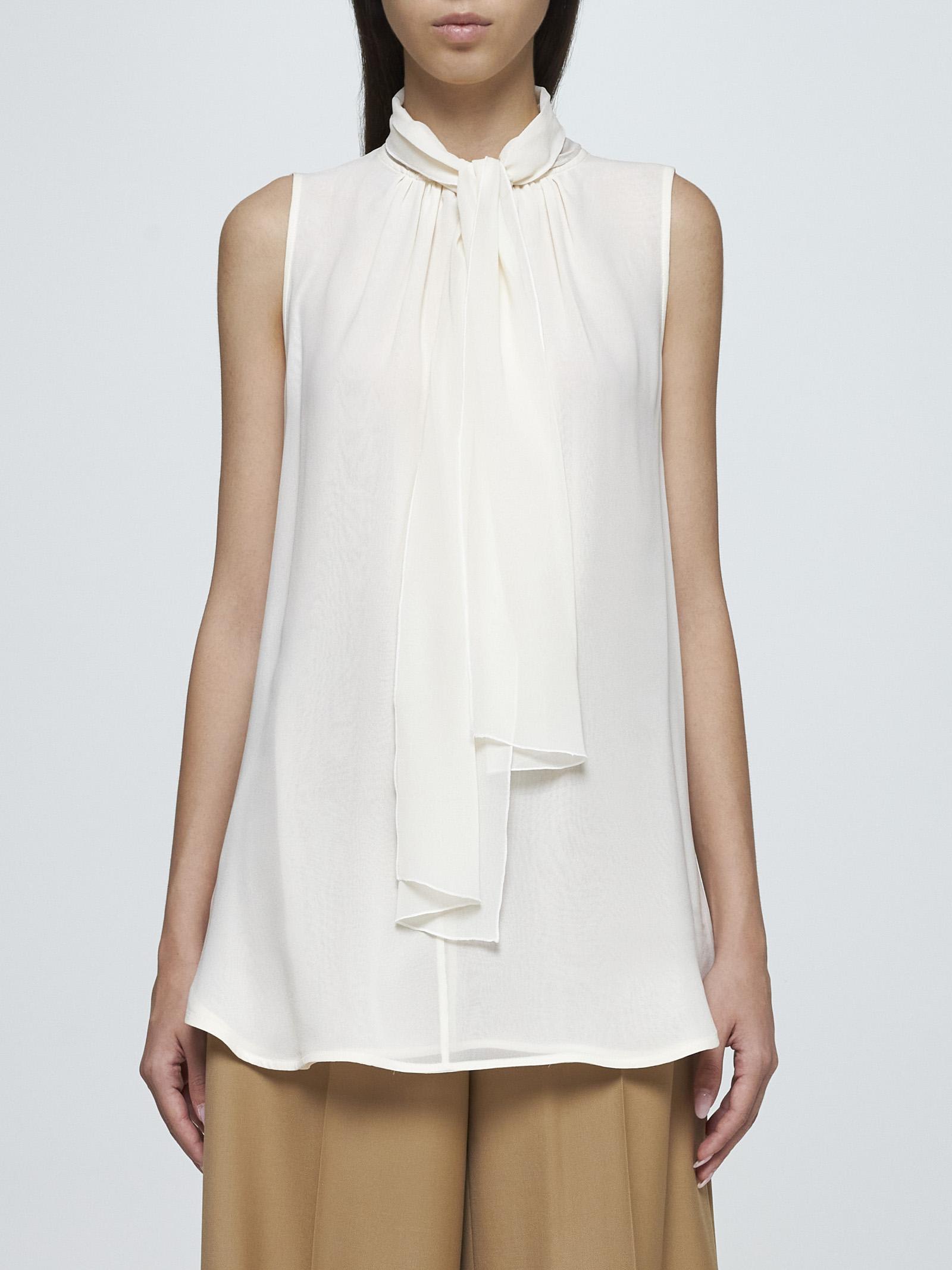 Max Mara Mela Pussy Bow Neck Silk Blouse In Vanilla