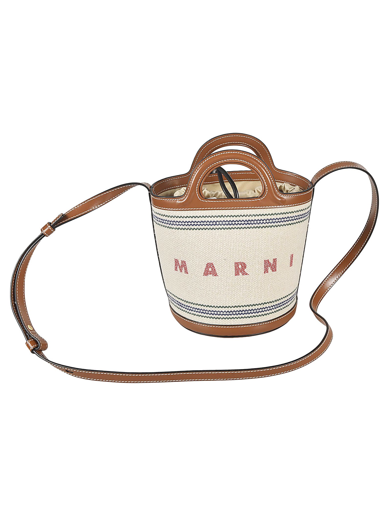 Shop Marni Drawstrnged Shoulder Bag In Cream