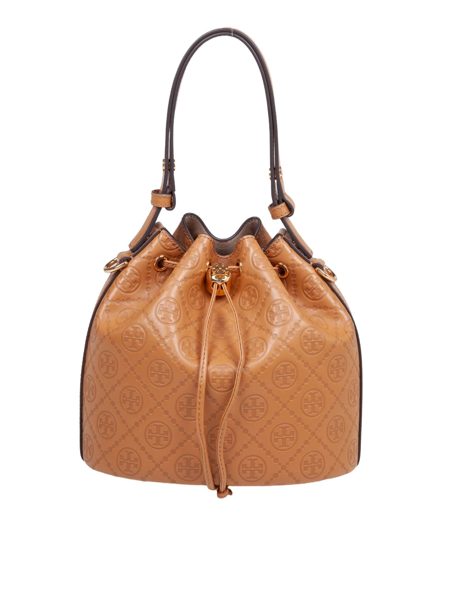 Shop Tory Burch Monogram Leather Bucket Bag Leather Color In Tan