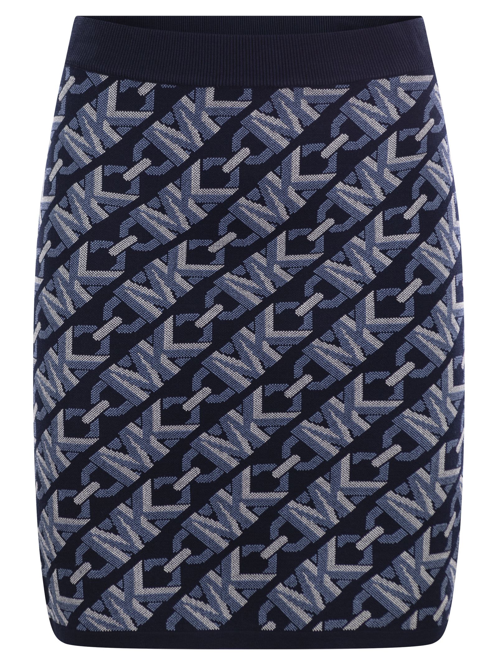 Shop Michael Kors Jacquard Logo Miniskirt In Blue