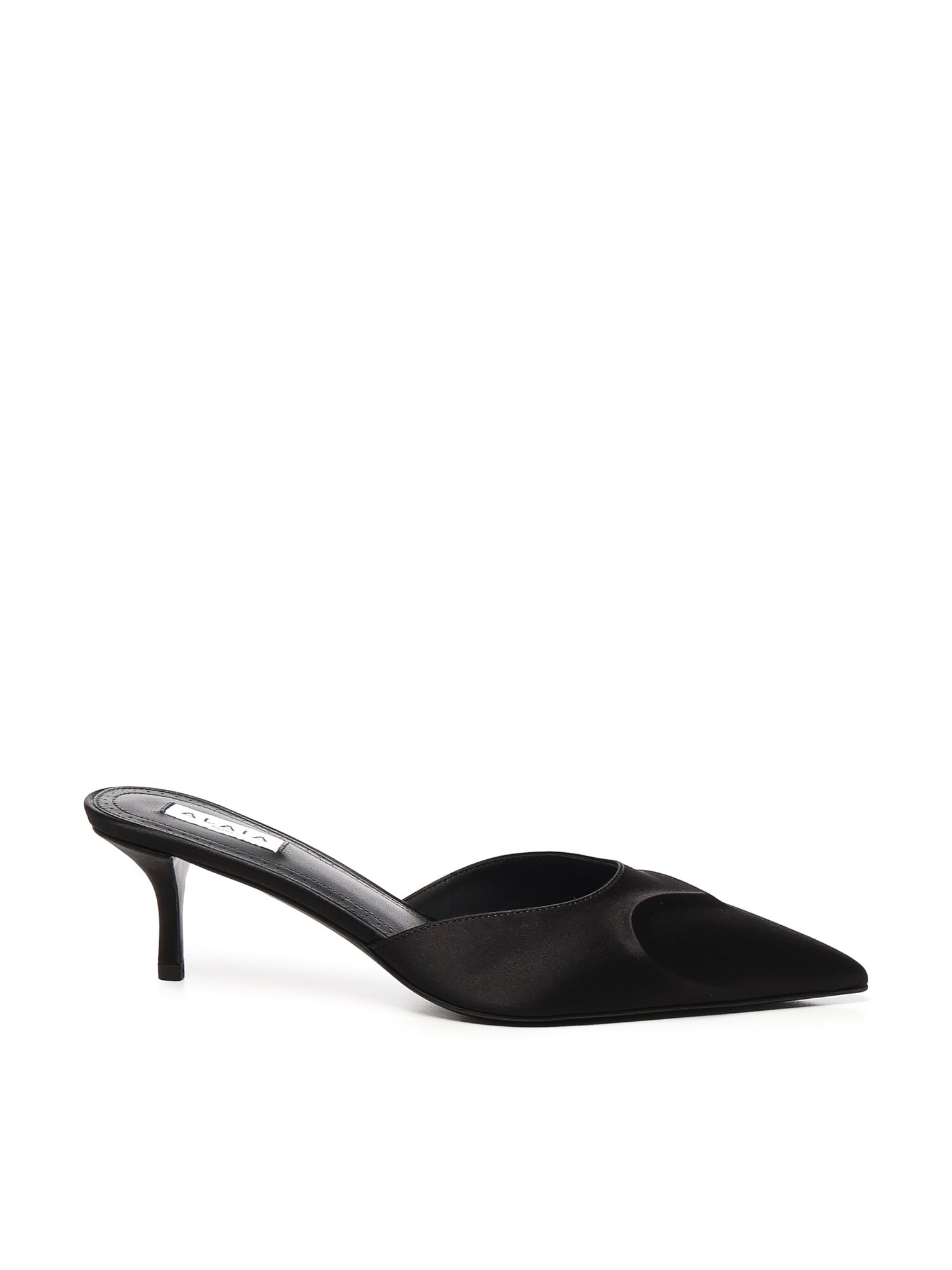 Alaïa Le Coeur Mule In Black Satin In Black