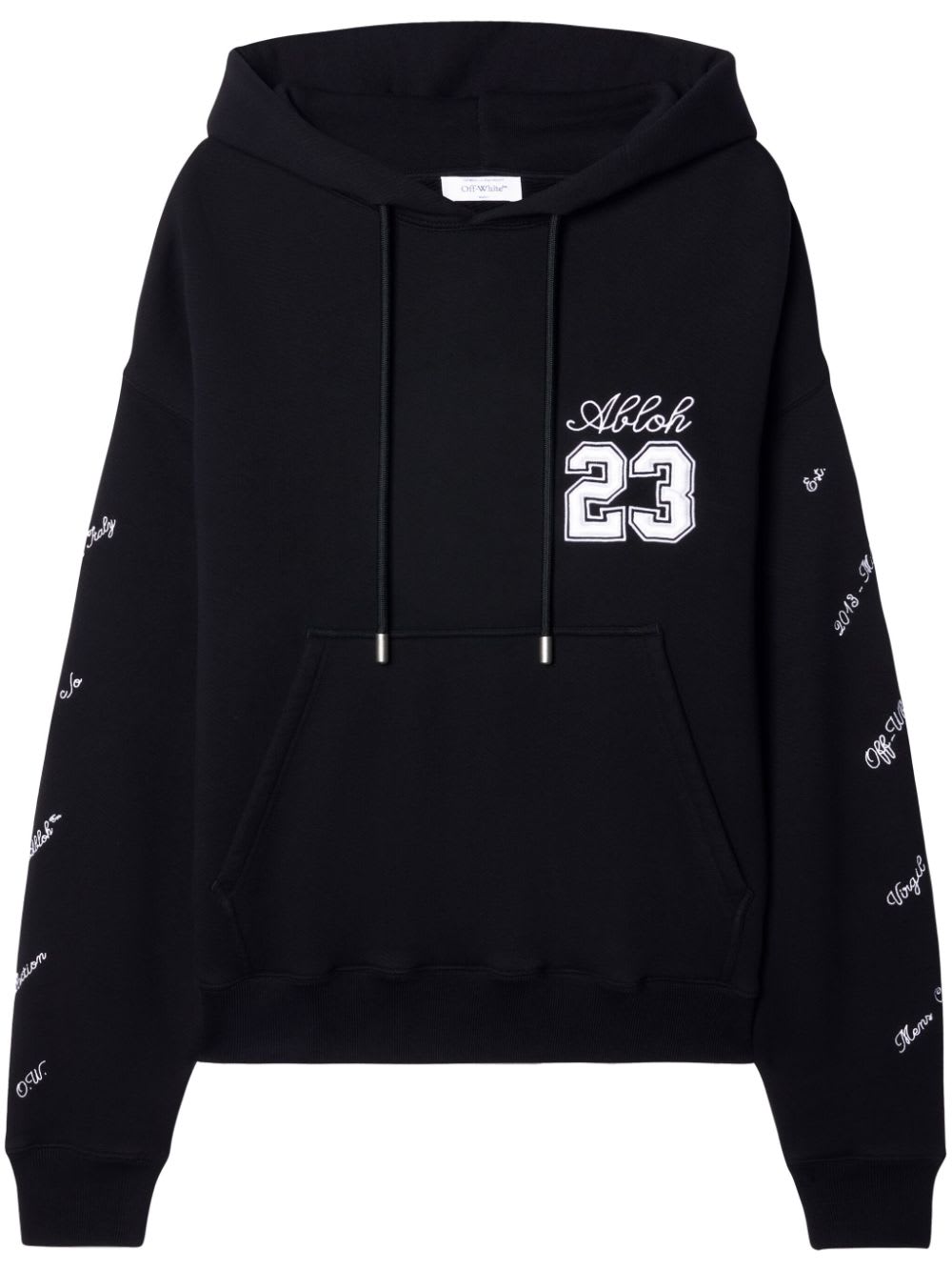 Off-white Embroidered Brushed Cotton Hoodie In Black