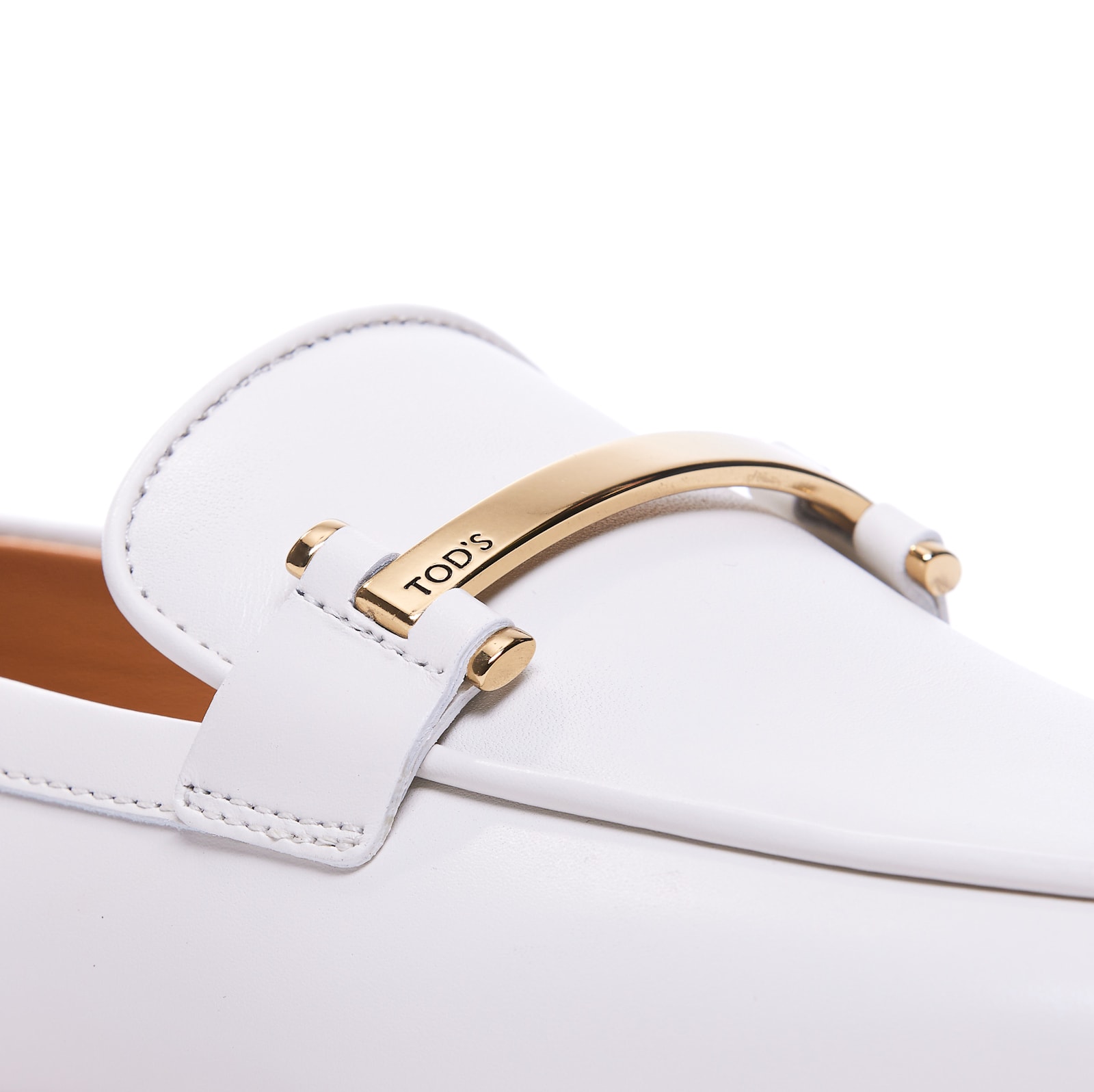 Tod's White Calfskin Moccasin With Gold Bar And Velcro Closure In Multi