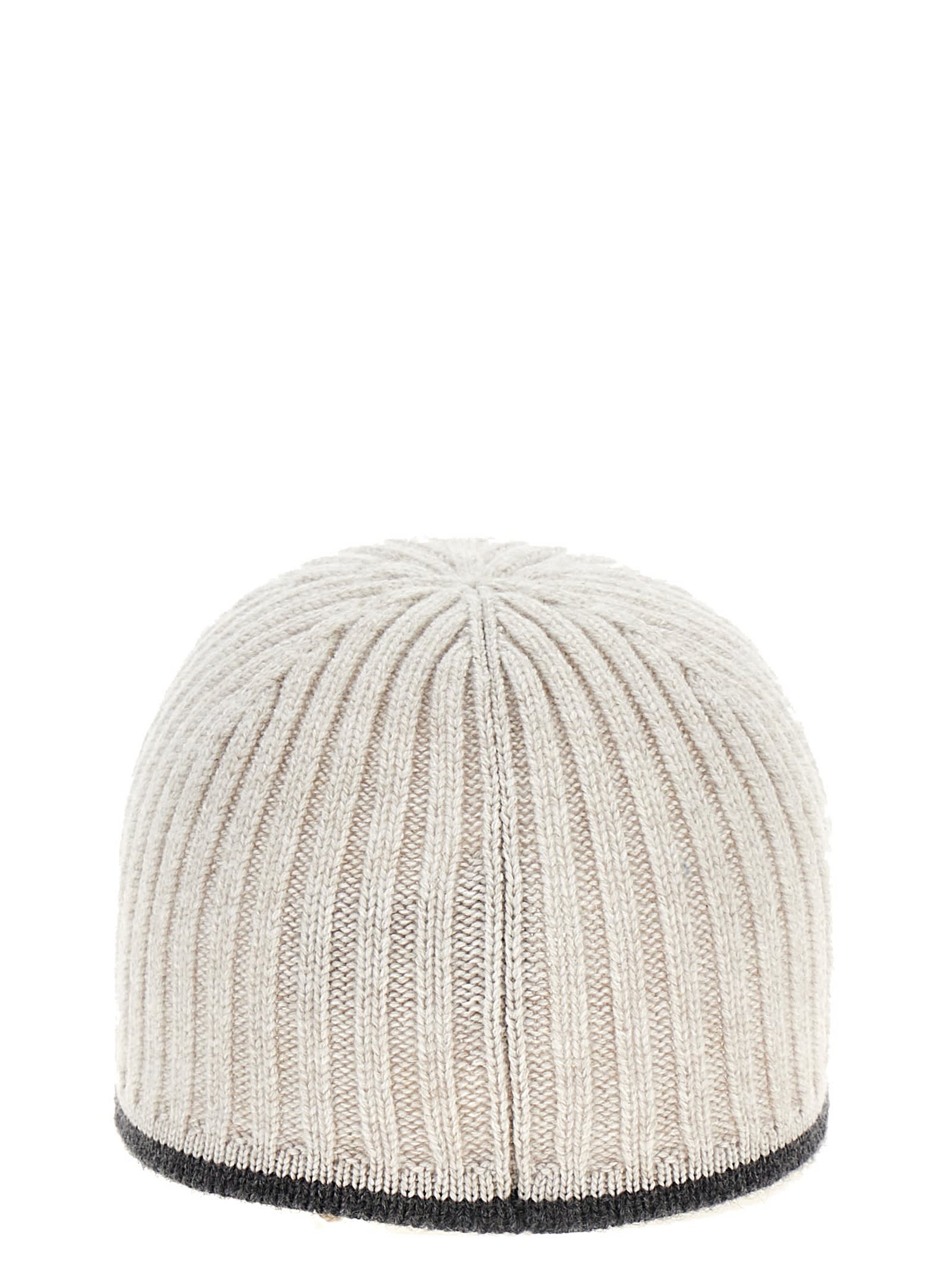 Shop Brunello Cucinelli Ribbed Knit Hat In Gray