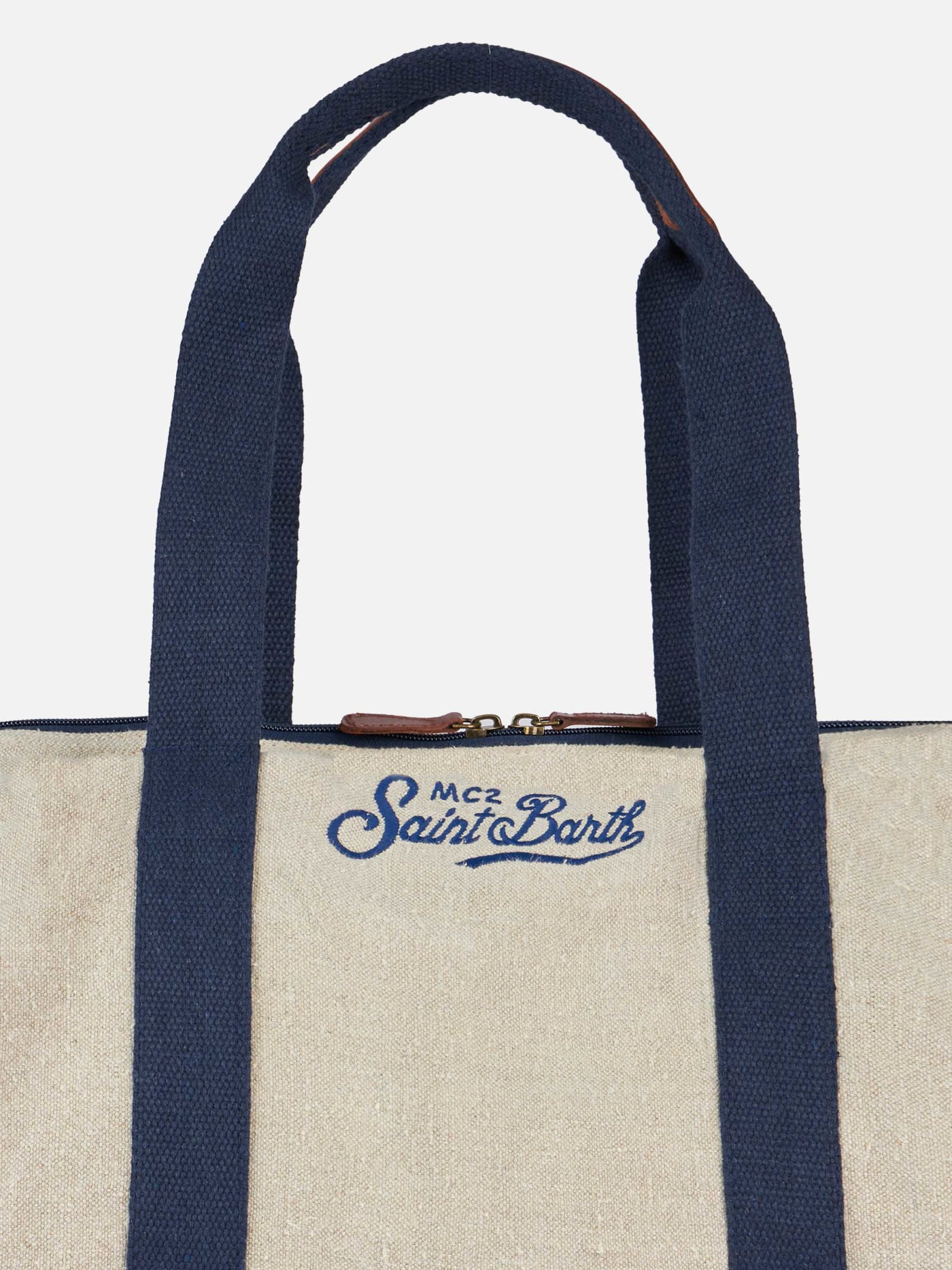 Mc2 Saint Barth Natural Linen Travel Duffle Bag Jetleg In White