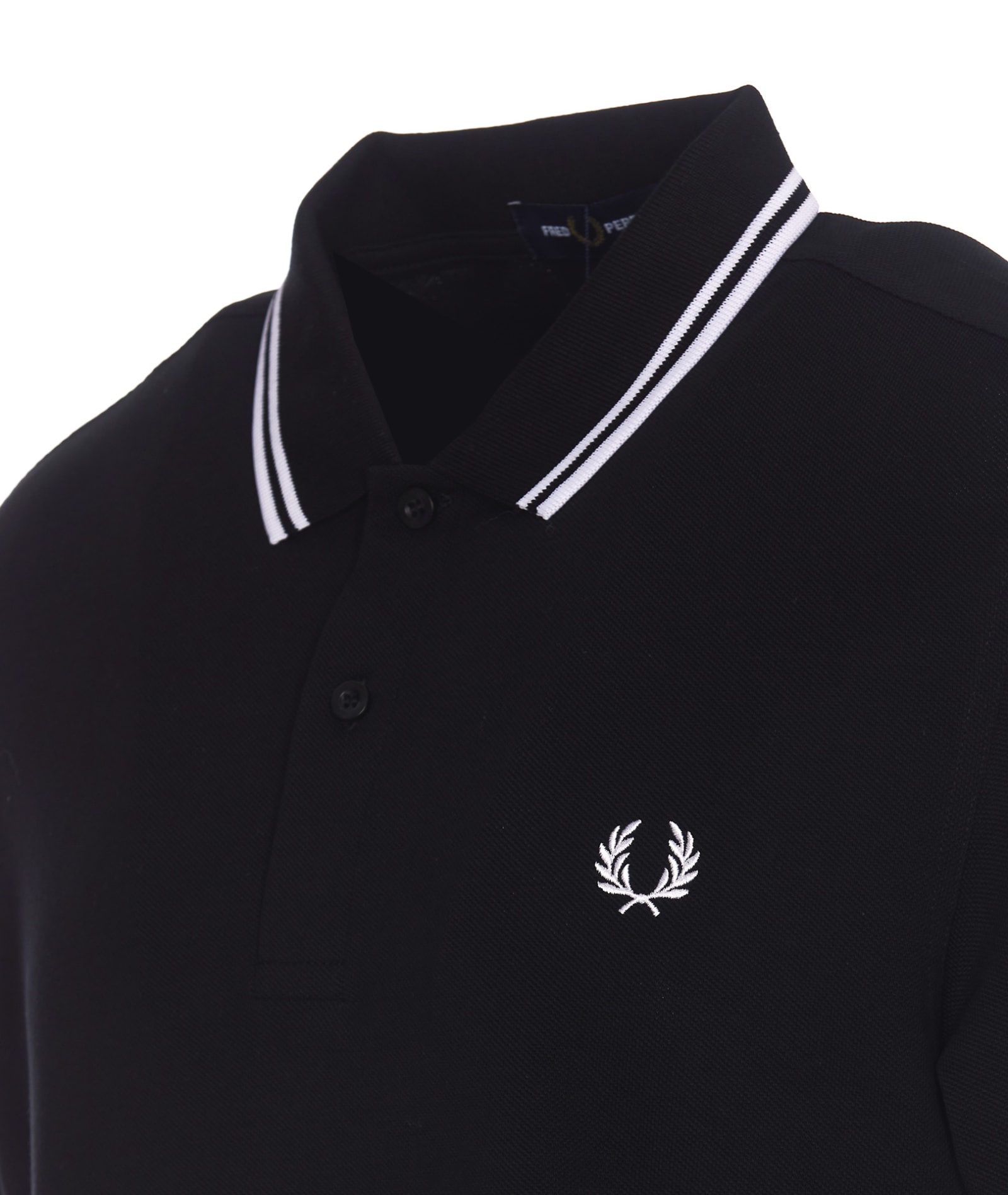 Fred Perry Twin Tipped Cotton Polo Shirt In Black