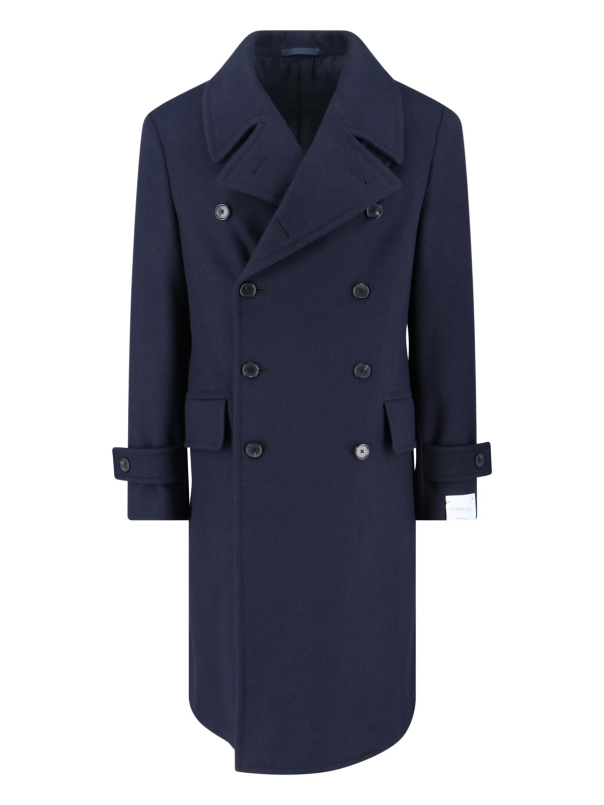 Caruso Navy Blue Double-breasted Wool Coat With Classic Lapel In Blue