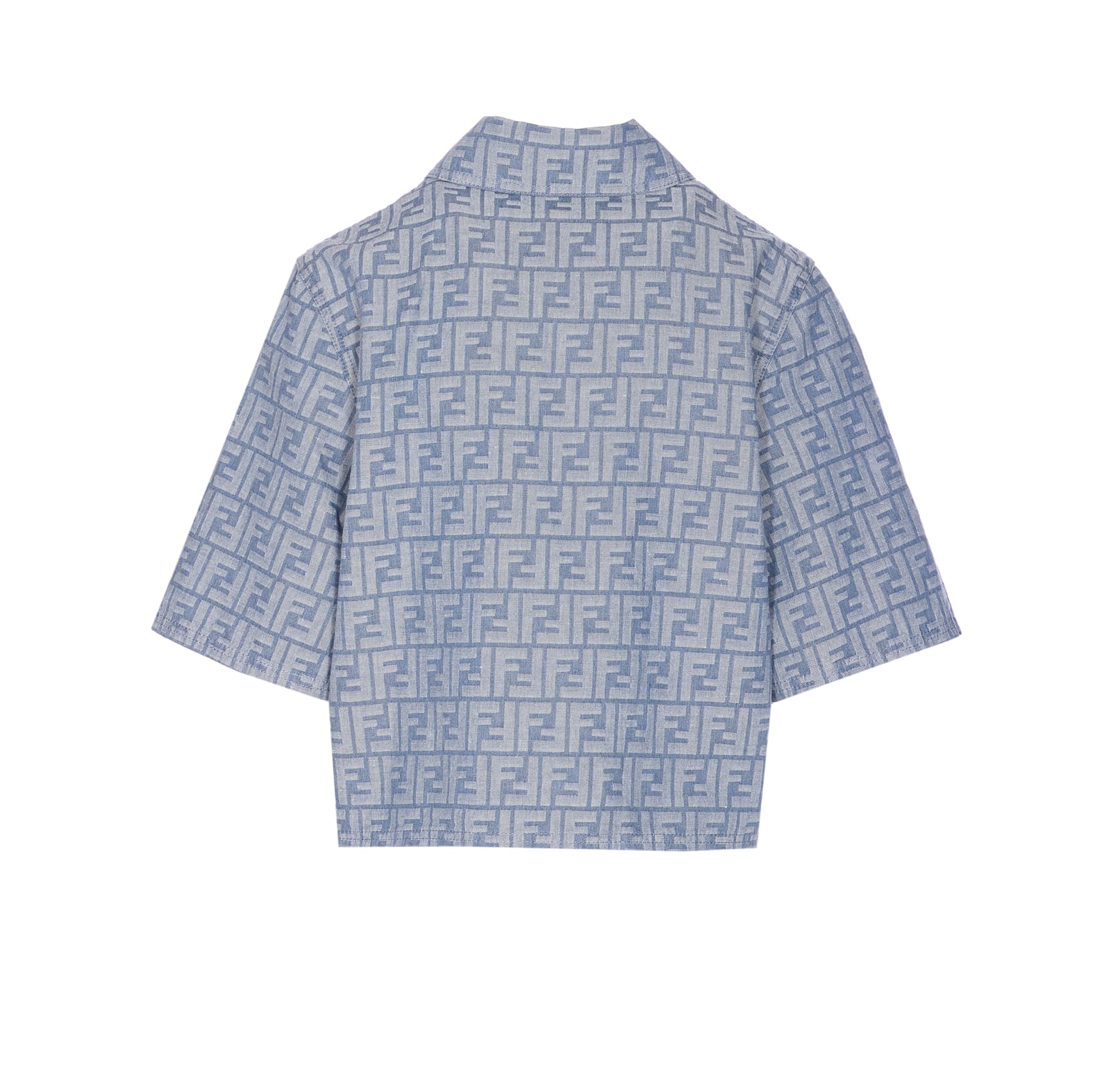 Fendi Women Ff Denim Chambray Cropped Jacket In Blue