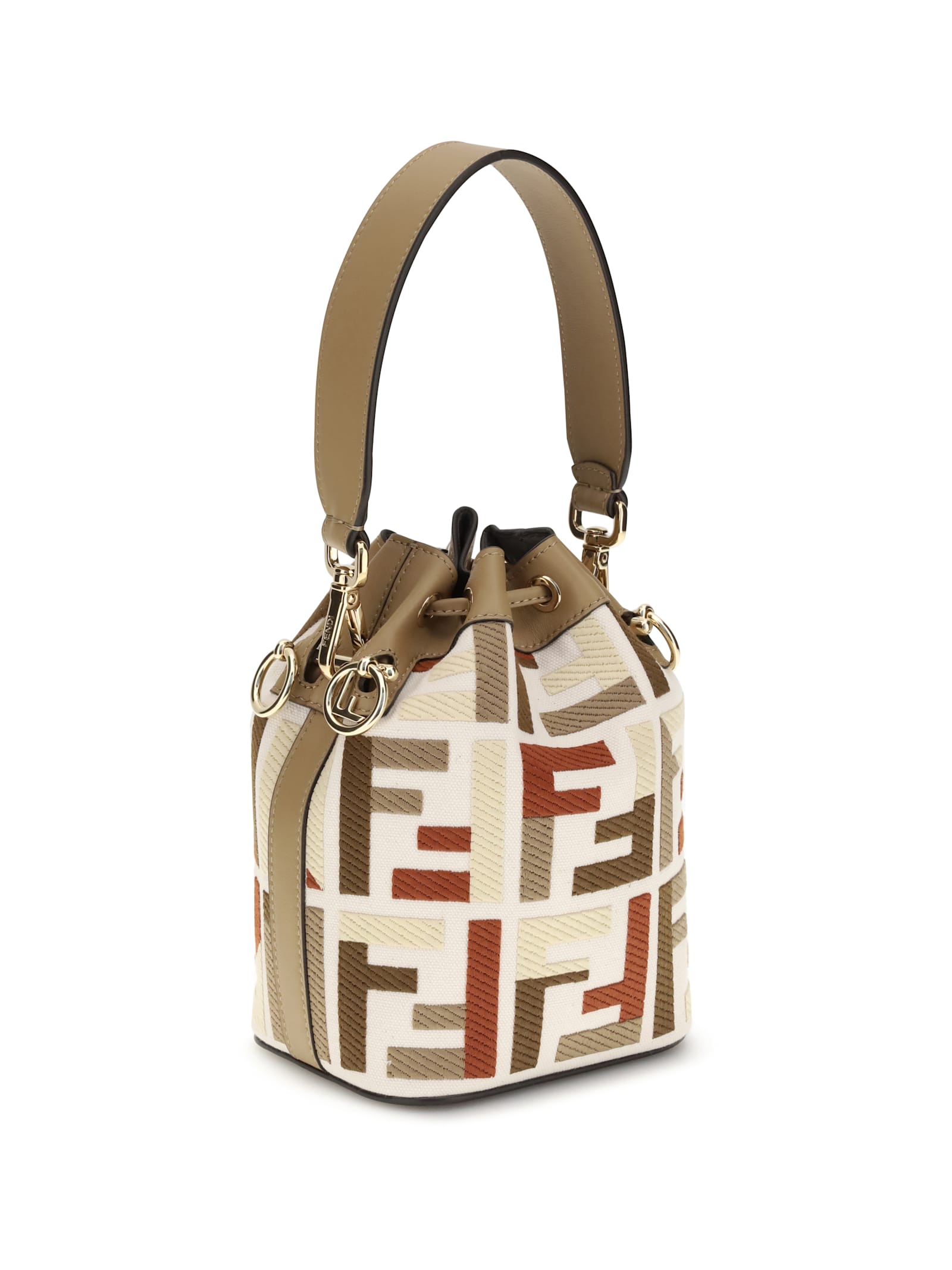 Fendi Women Mon Tresor Ff Jacquard Fabric And Leather Bucket Bag