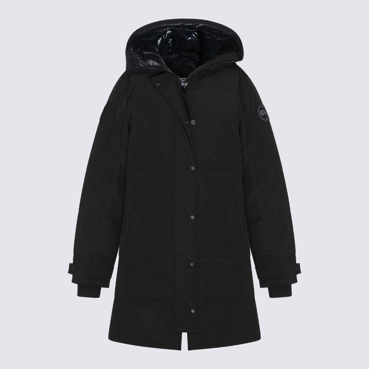 Canada Goose Long Hooded Down Jacket With Adjustable Cuffs In Black