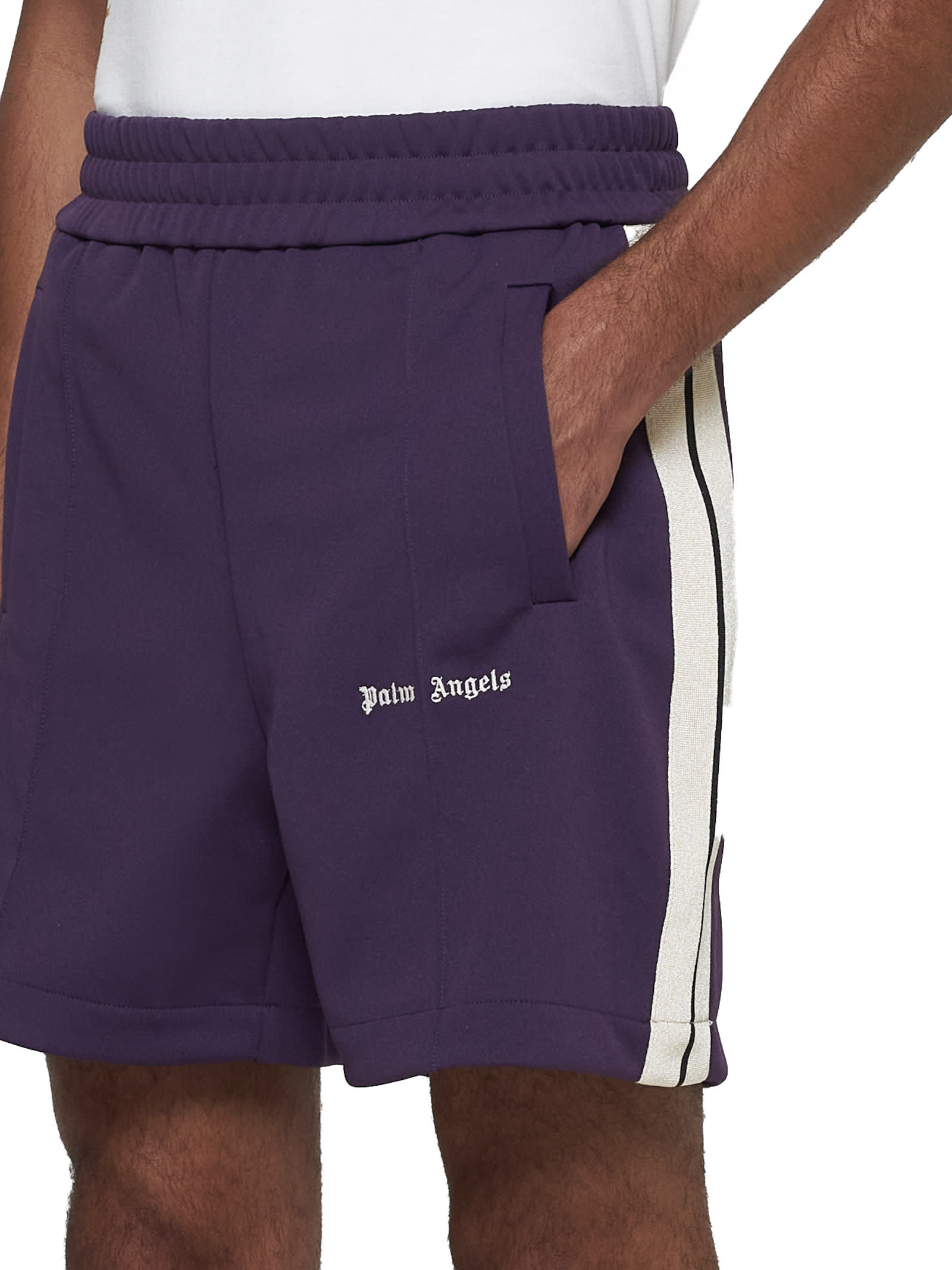 Shop Palm Angels Shorts In Dark Purple Off White