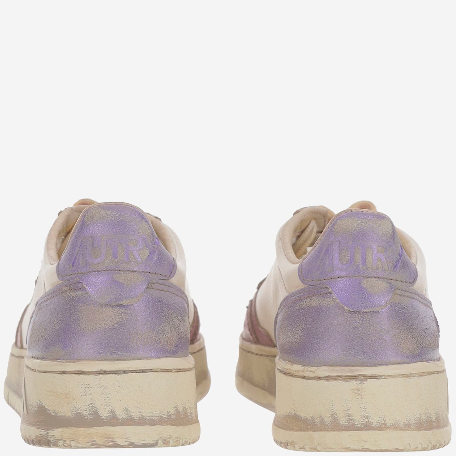 Autry Low-top Leather Sneakers With Vintage Effect In Multi