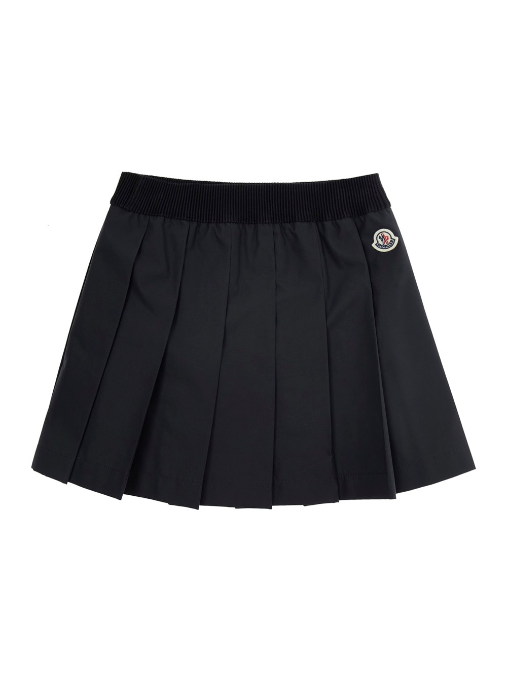 Moncler Black Pleated Skirt With Logo Patch In Cotton Girl In Black