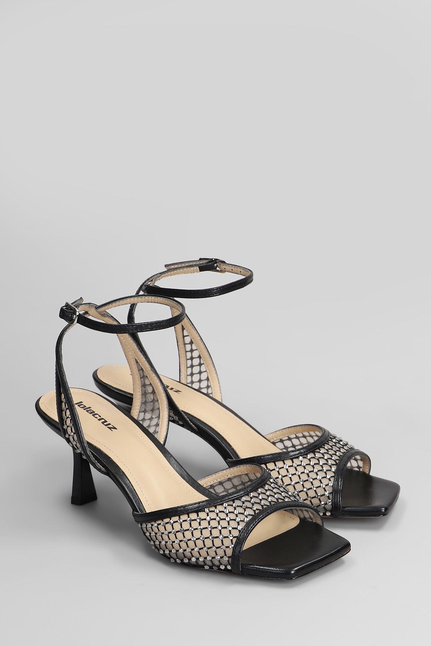 Lola Cruz Carmen 65 Sandals In Black Leather And Fabric In Black