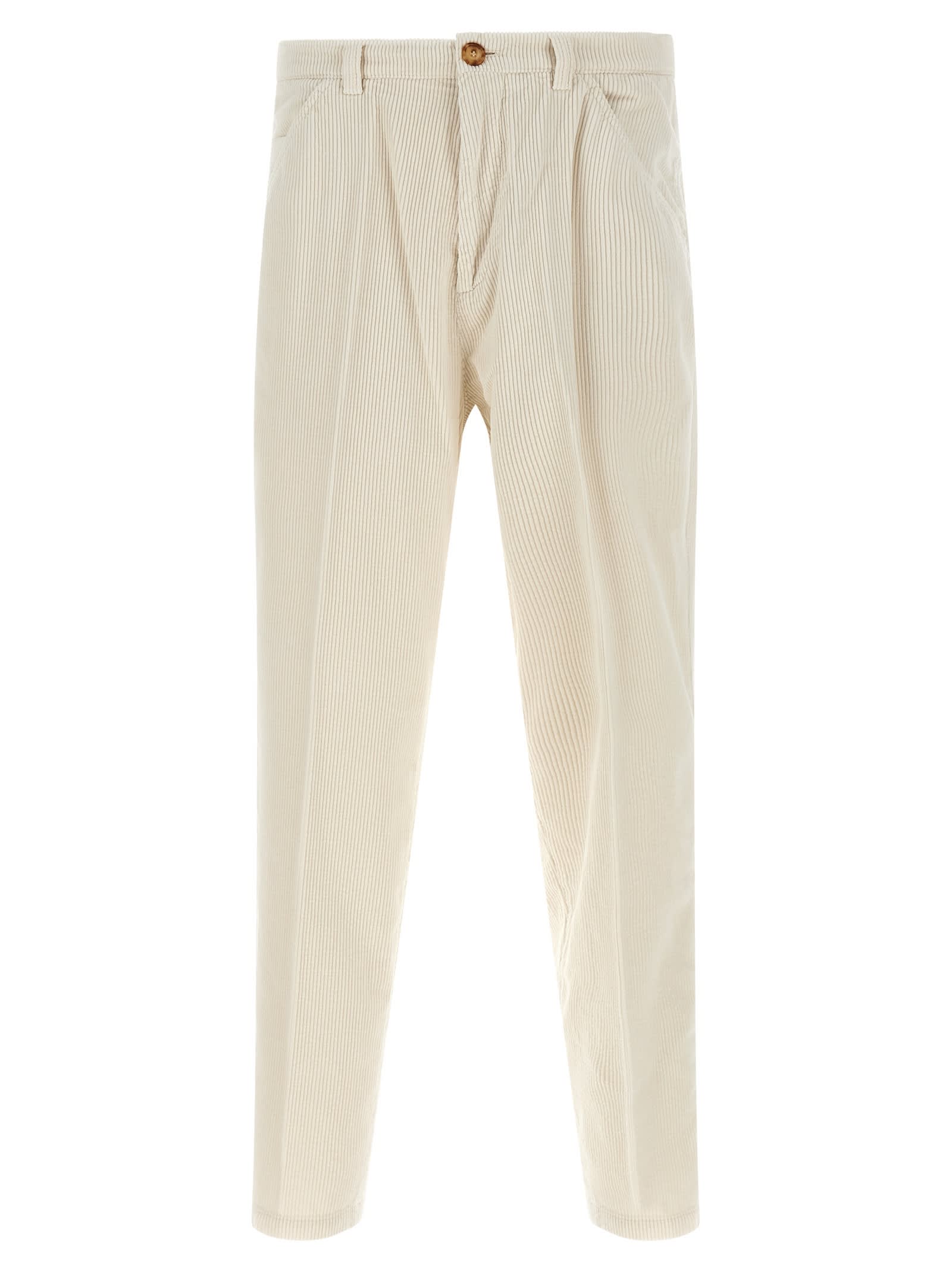 Brunello Cucinelli Corduroy Trousers With Belt Loops And Pockets In Neutral