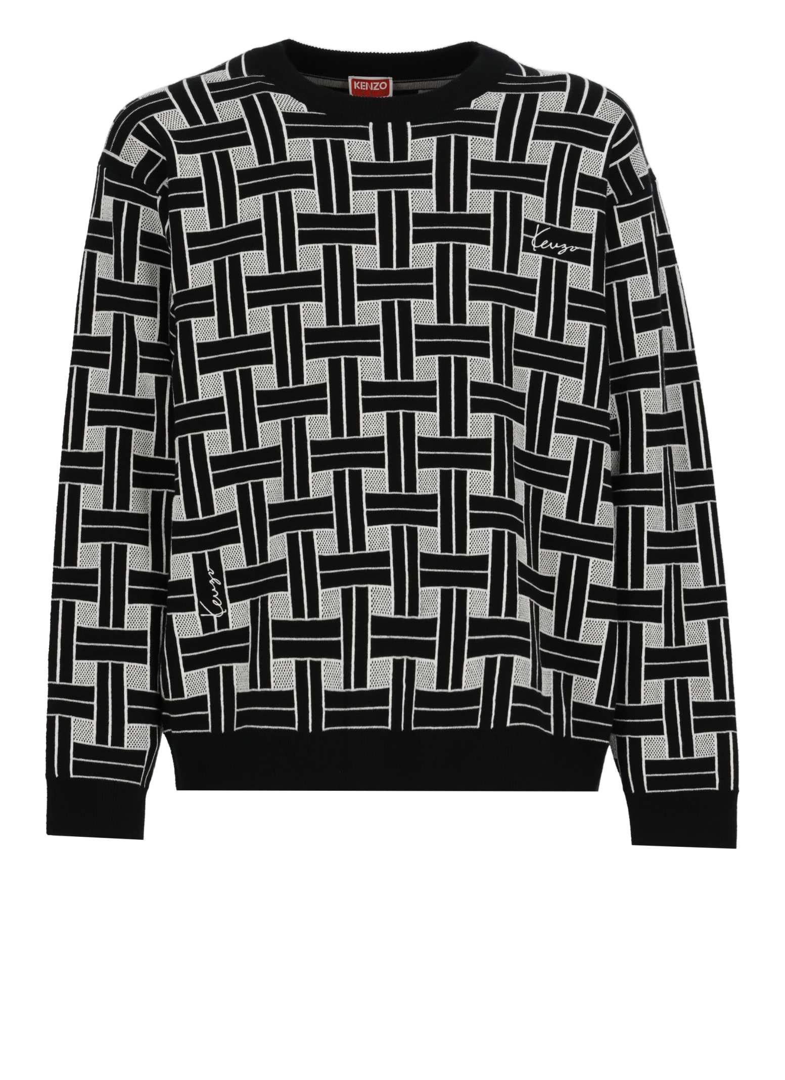 Shop Kenzo Weave Sweater In Black