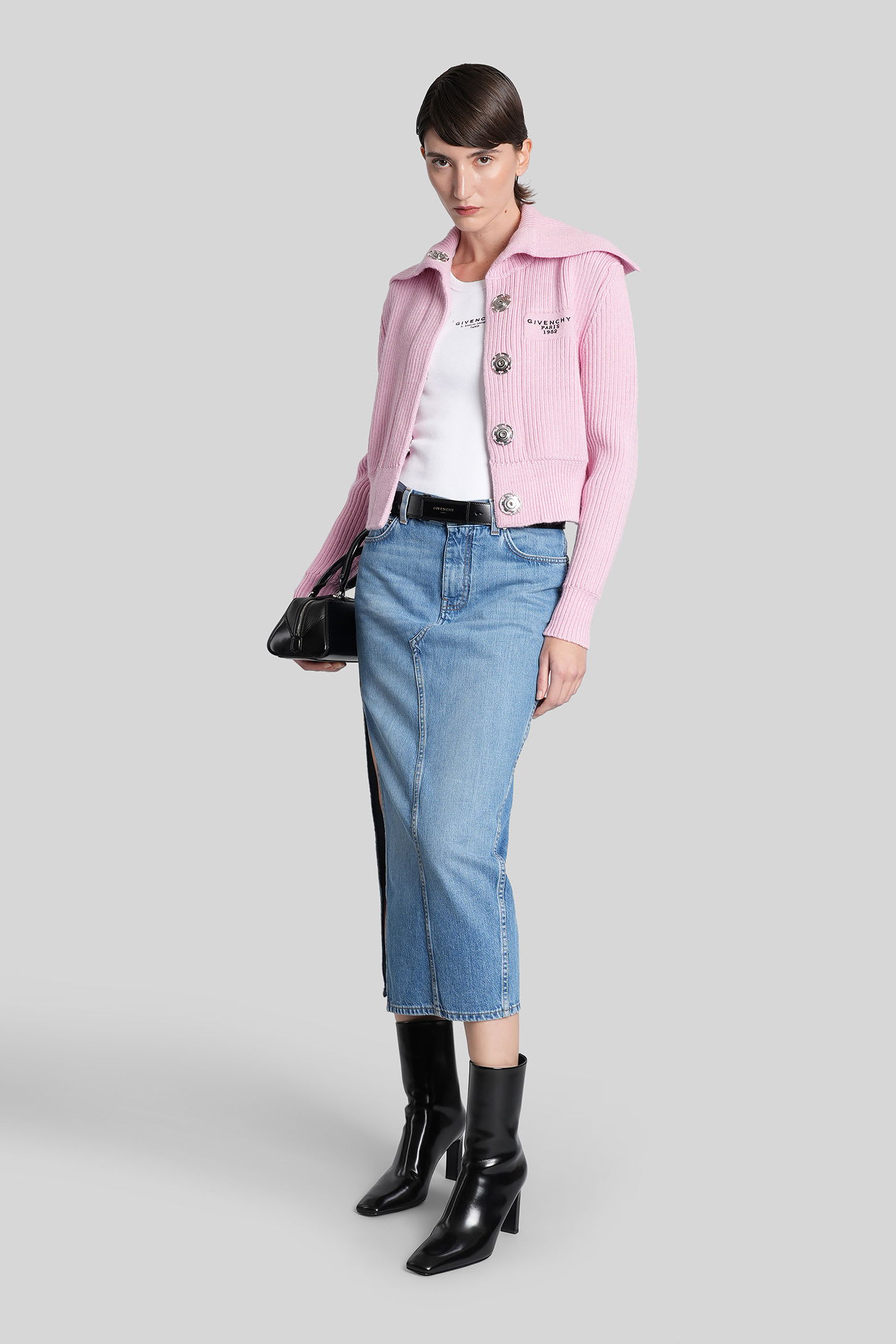 Givenchy Denim High-split Midi Skirt In Blue