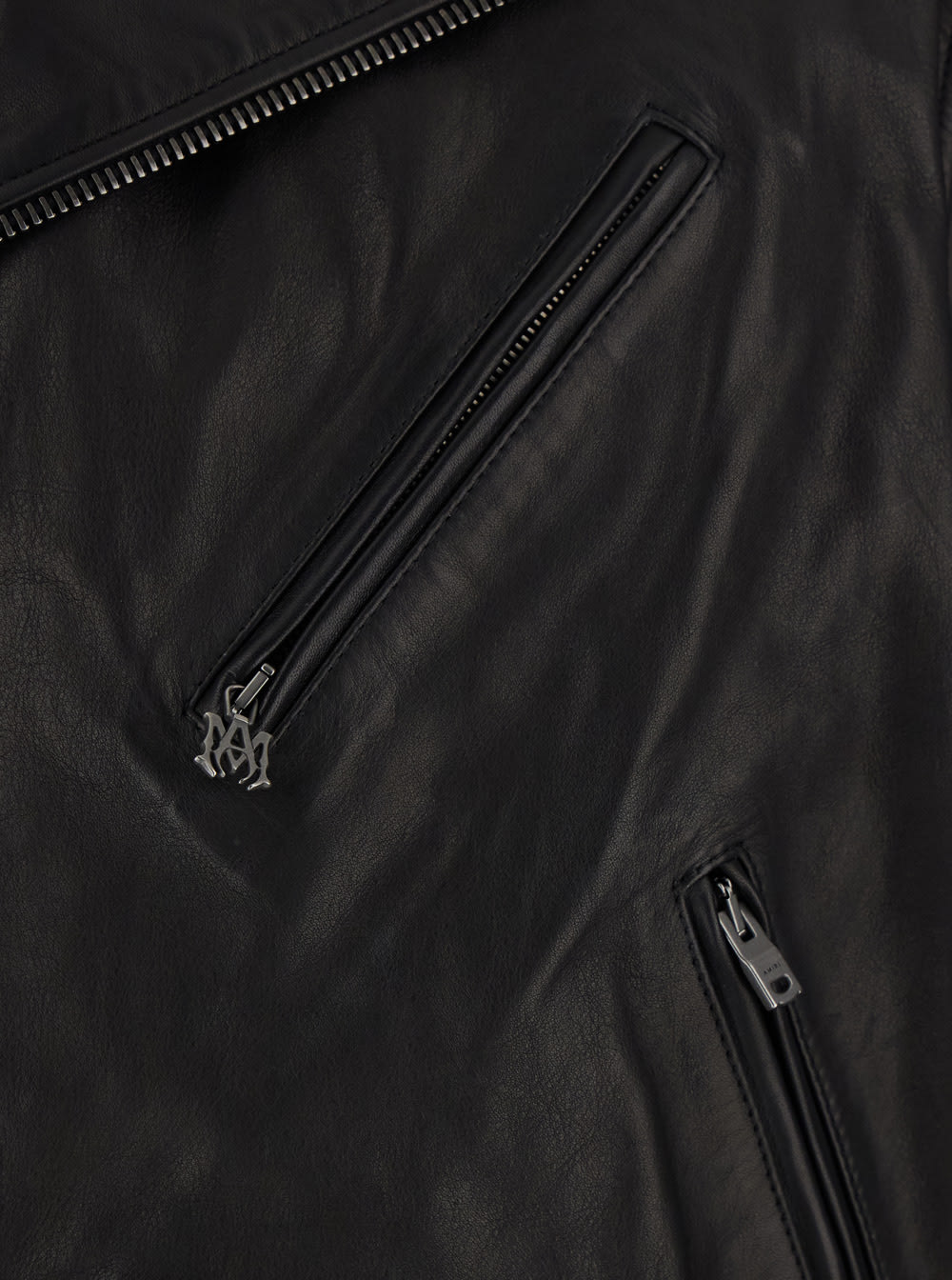 Amiri Black Jacket With Wide Notched Revers And Maxi Logo Lettering Print On The Rear In Leather Man