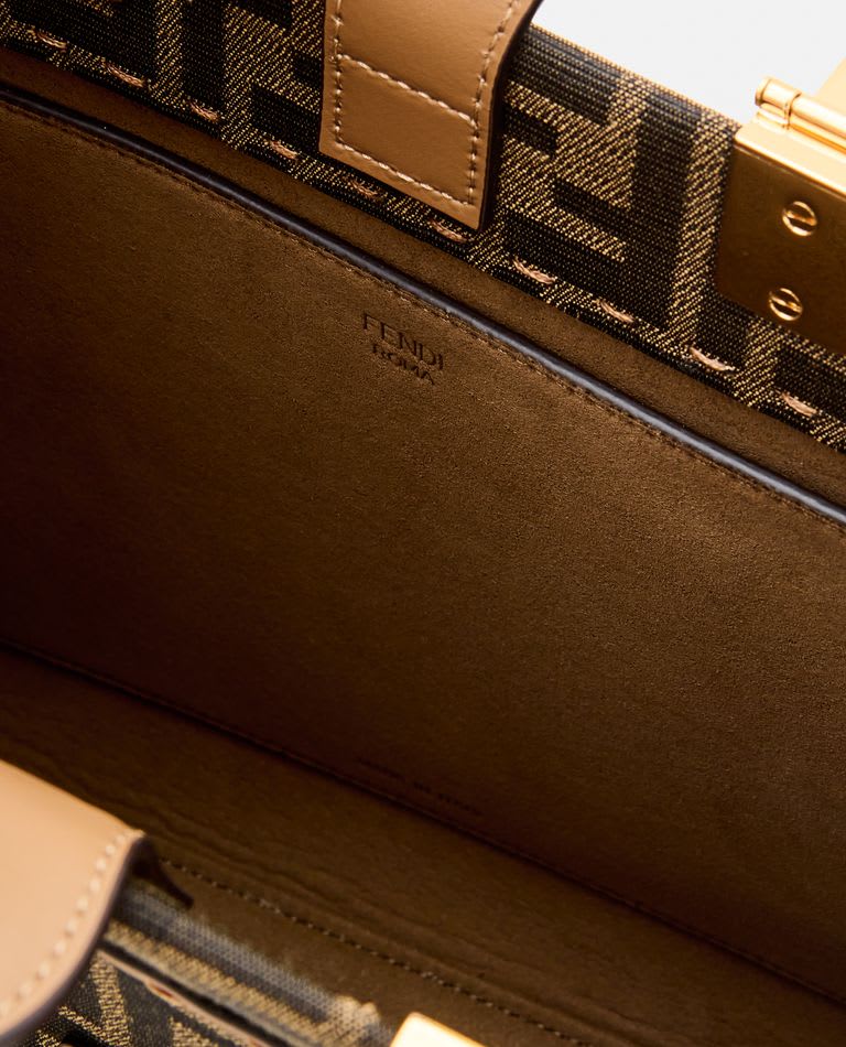 Fendi Ff Jacquard Small Sunshine Shopper Bag In Brown