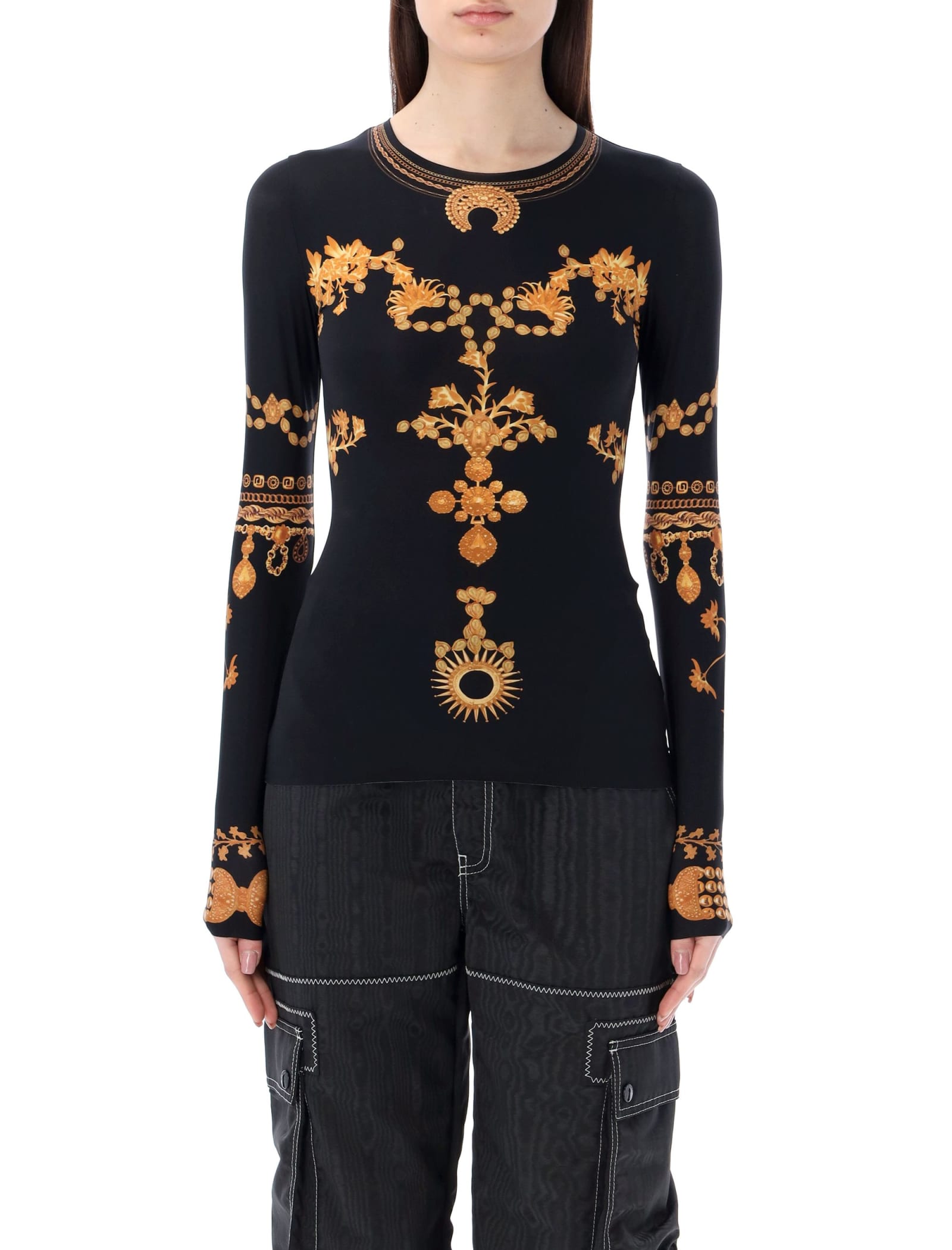 Marine Serre Ornament Moon Long-sleeve Top In Ornament Jewelry