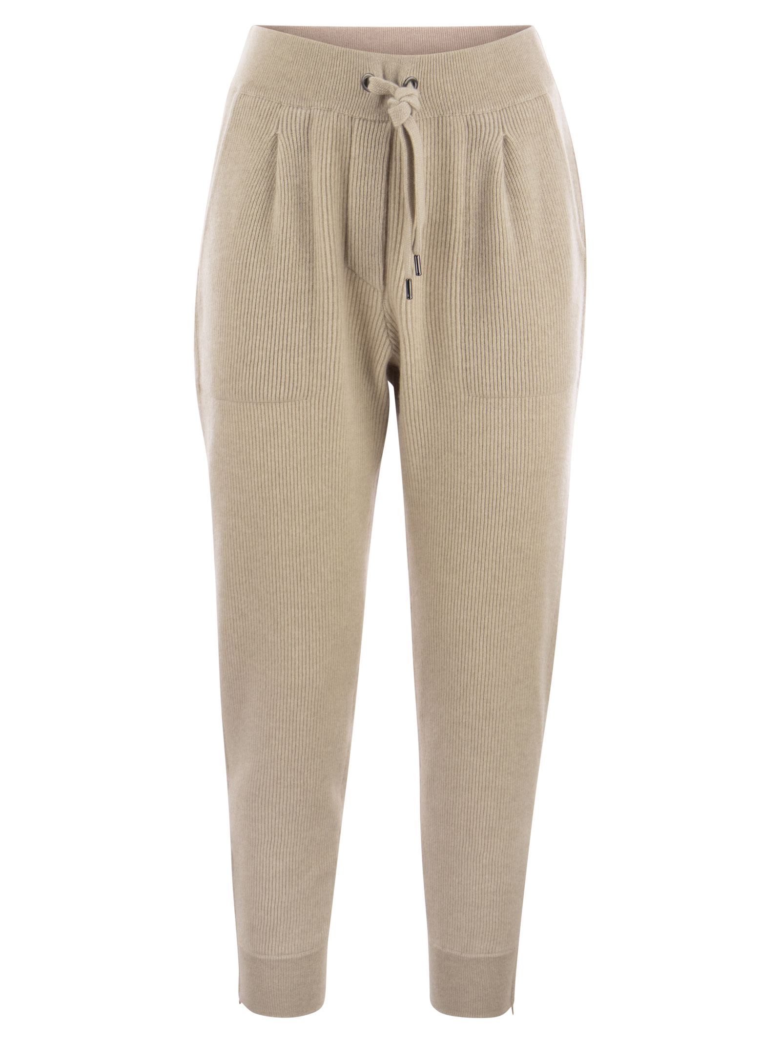 Brunello Cucinelli Knit Trousers In Cashmere English Rib With Zip On Bottom