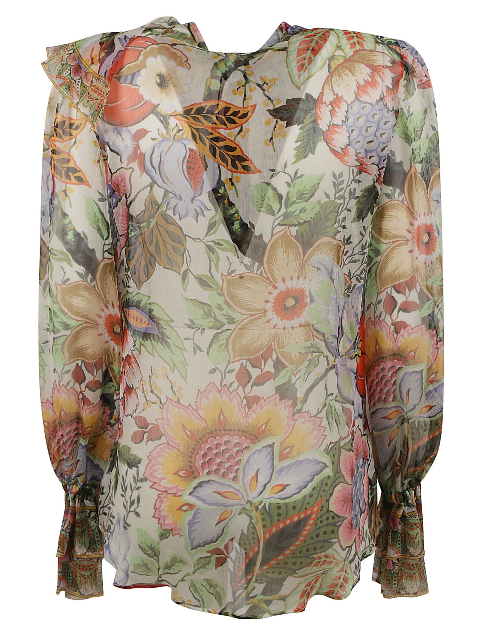 Shop Etro Ruffle Trim Floral Blouse In White