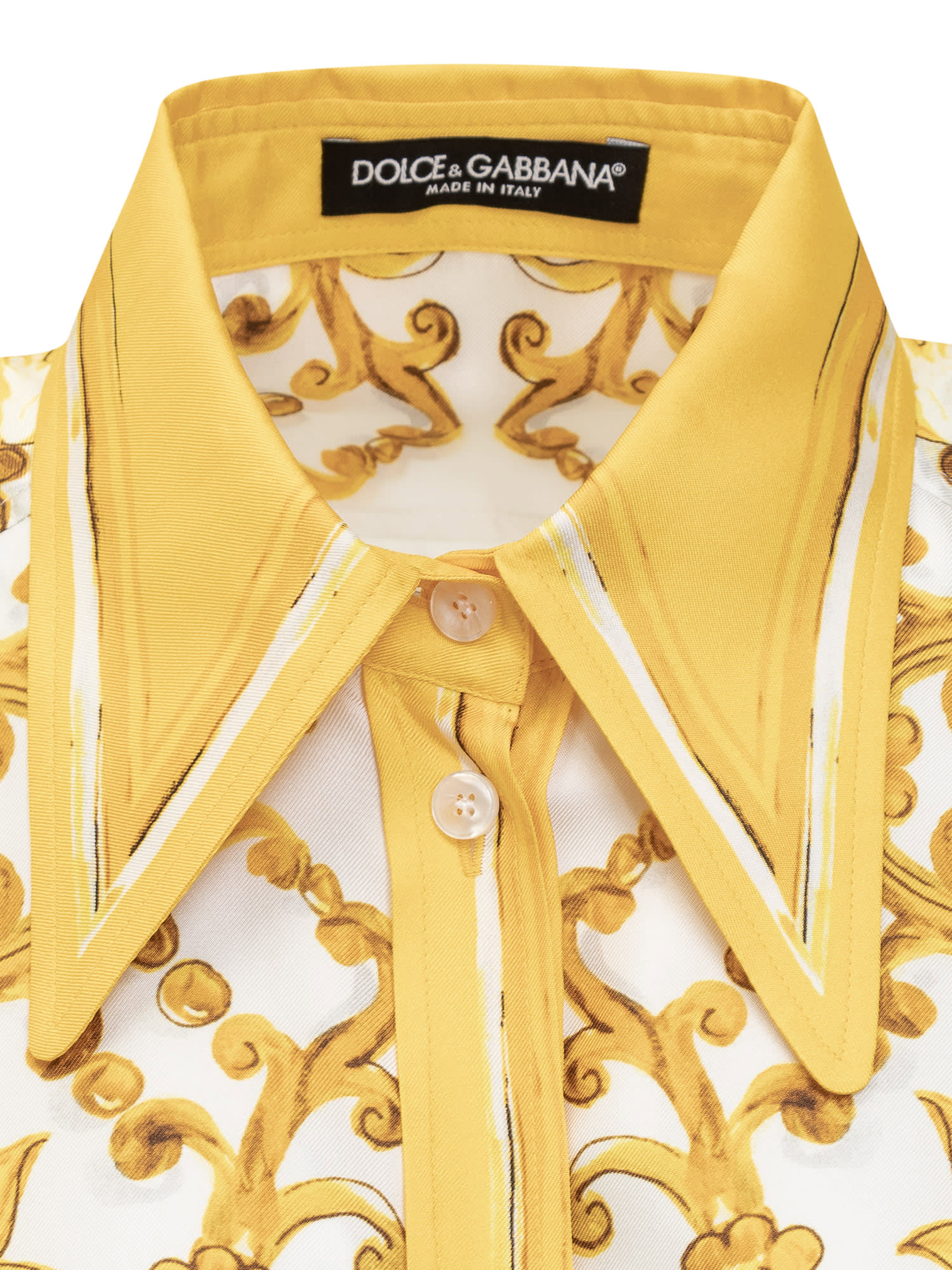 Shop Dolce & Gabbana Maiolica Silk Twill Shirt In Mix Maiolica Giallo