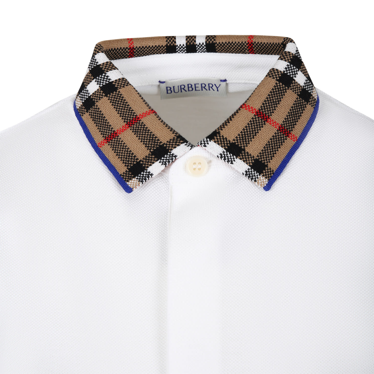 Shop Burberry White Polo Shirt For Boy With Vintage Check On The Collar