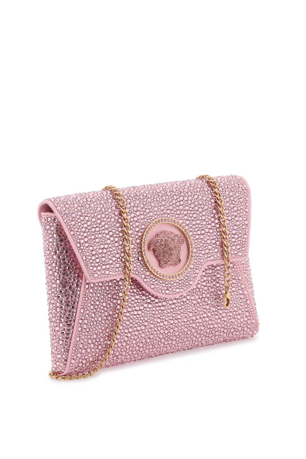Shop Versace Medusa Plaque Embellished Clutch Bag In Pink