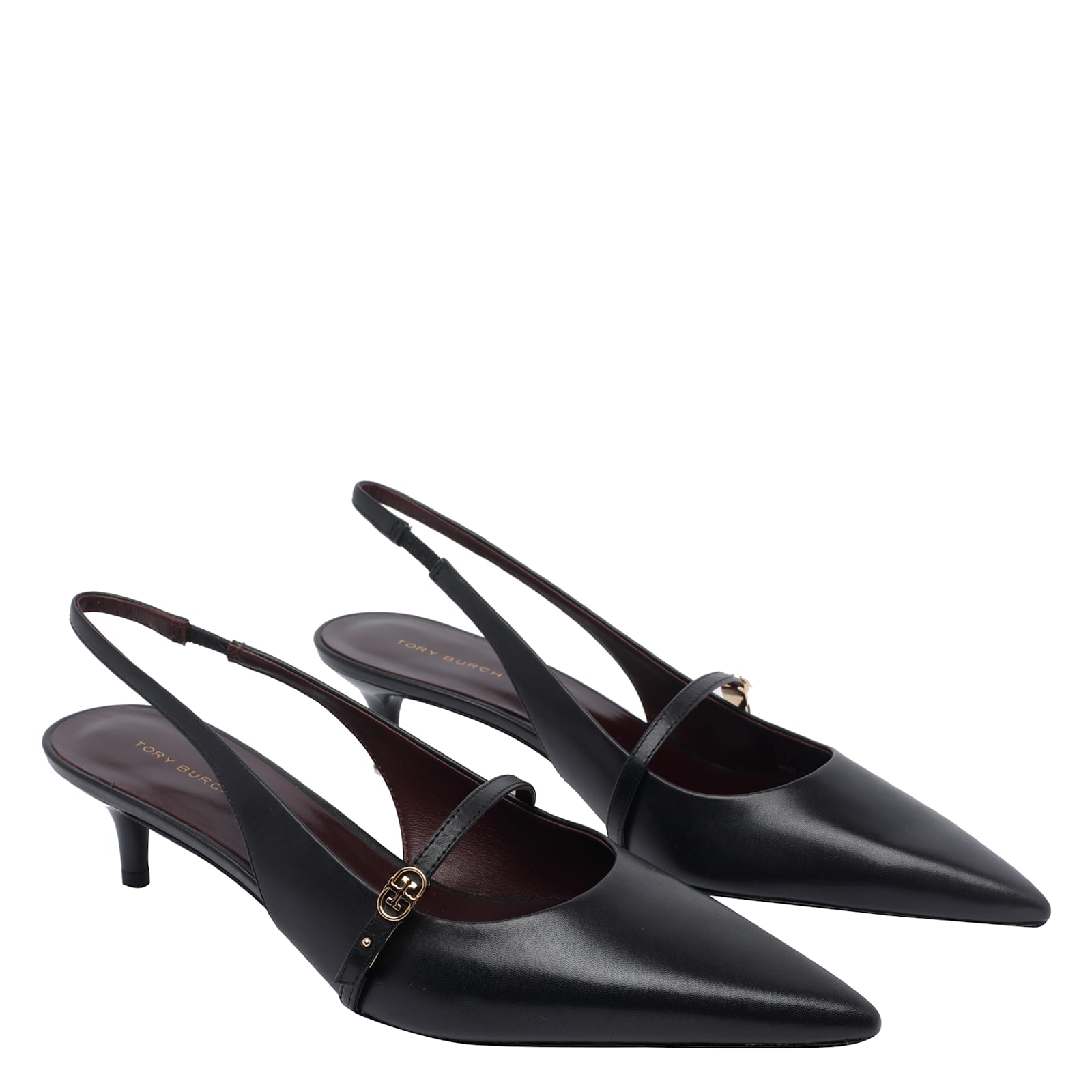Tory Burch Double T Buckle Slingback Mary Jane Kitten Heel Pump In Black