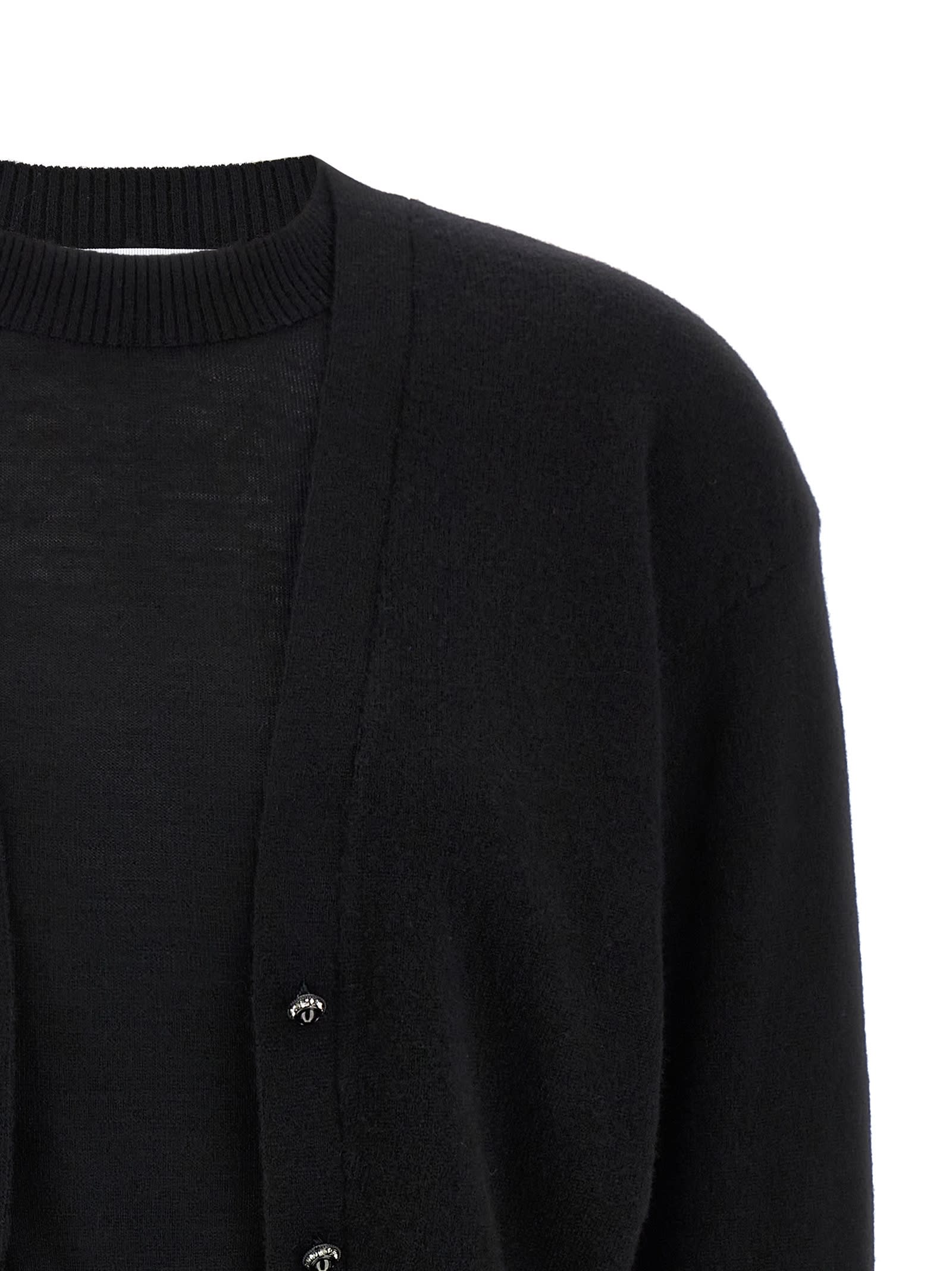 Rabanne Illusion Knit Cardigan Sweater In Black
