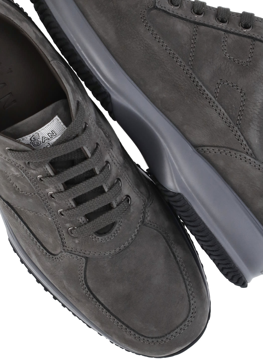 Hogan Interactive Grey Suede Sneakers In Green