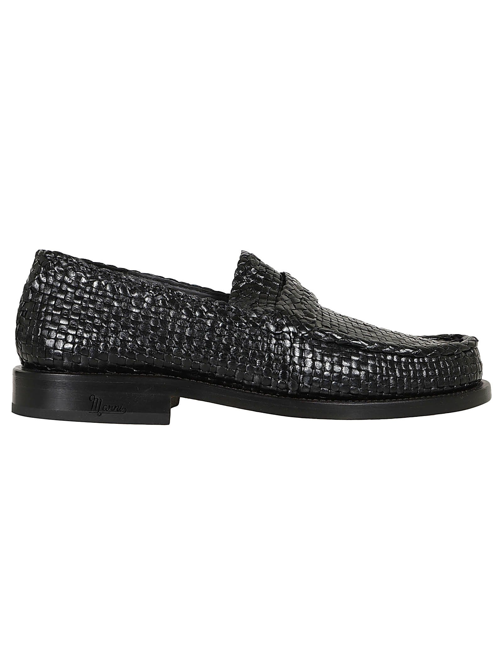Shop Marni Woven Light Loafer In Black