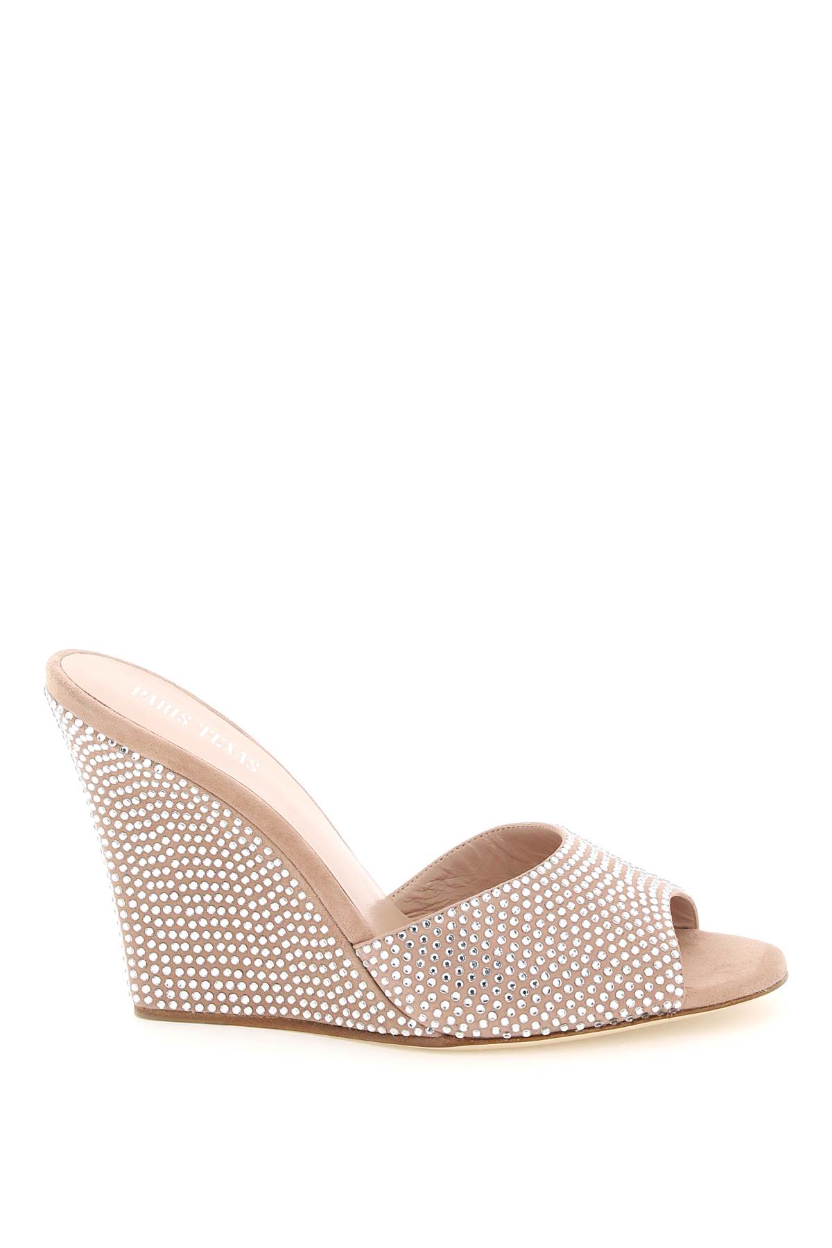 Paris Texas Holly Wanda Crystal-embellished Suede Wedge Mules In Powder Diamond (beige)