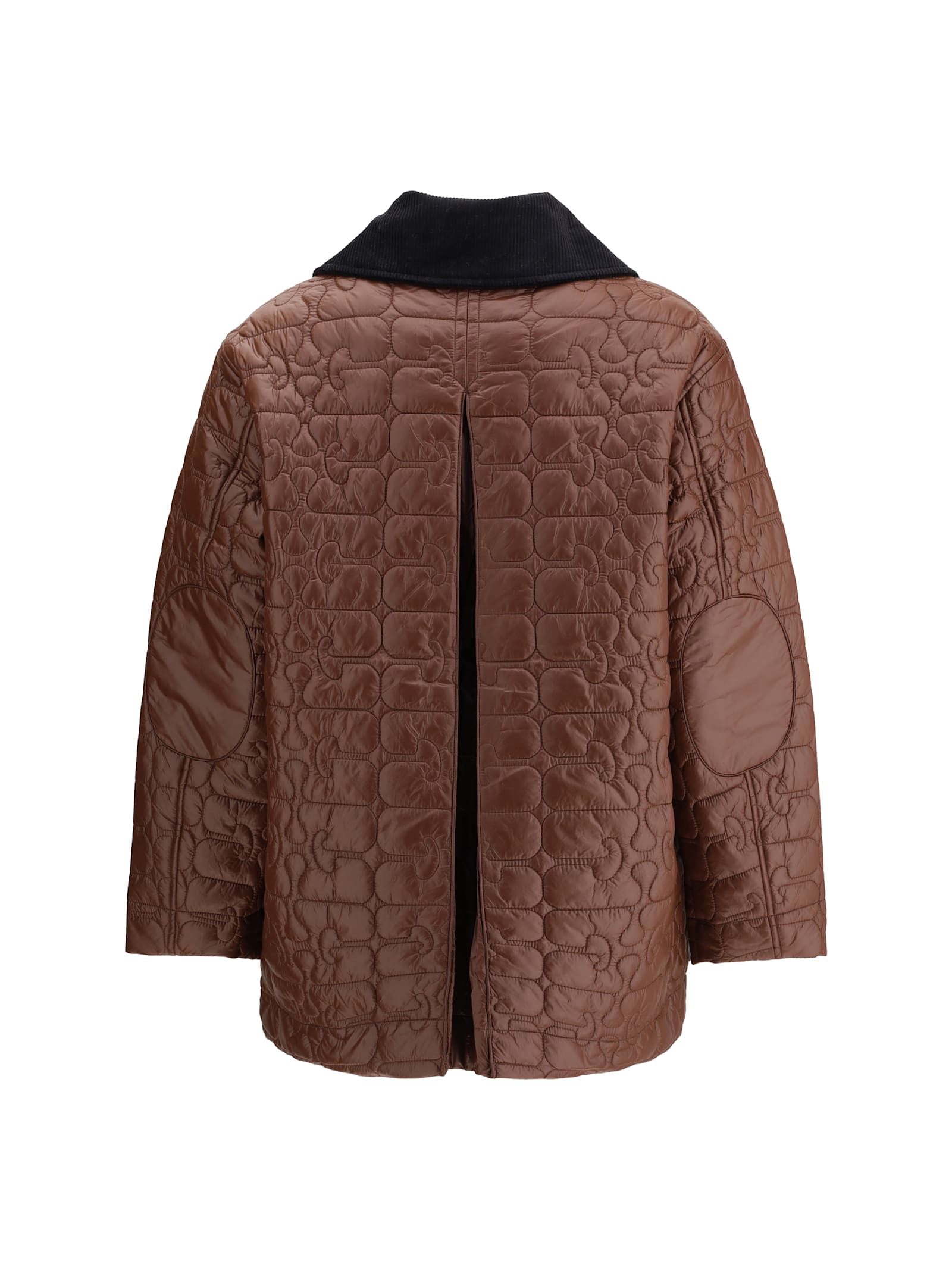 Ganni Quilted Coat With Contrasting Collar In Brown