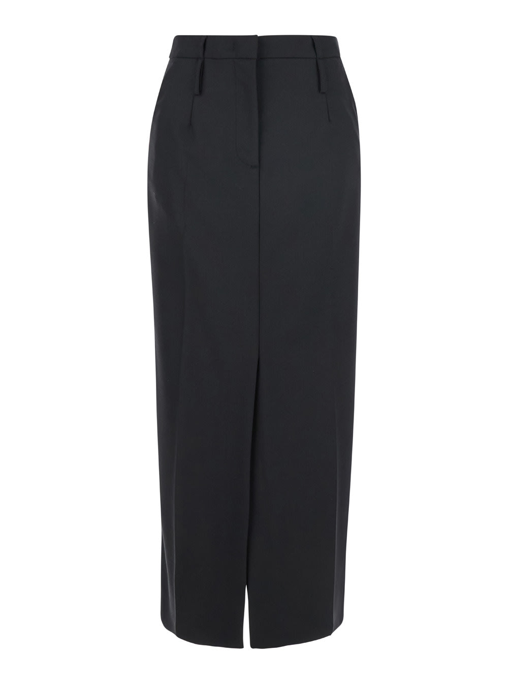 Shop Tela Sister Black Long Skirt With Front And Rear Sit In Wool Blend Stretch Woman