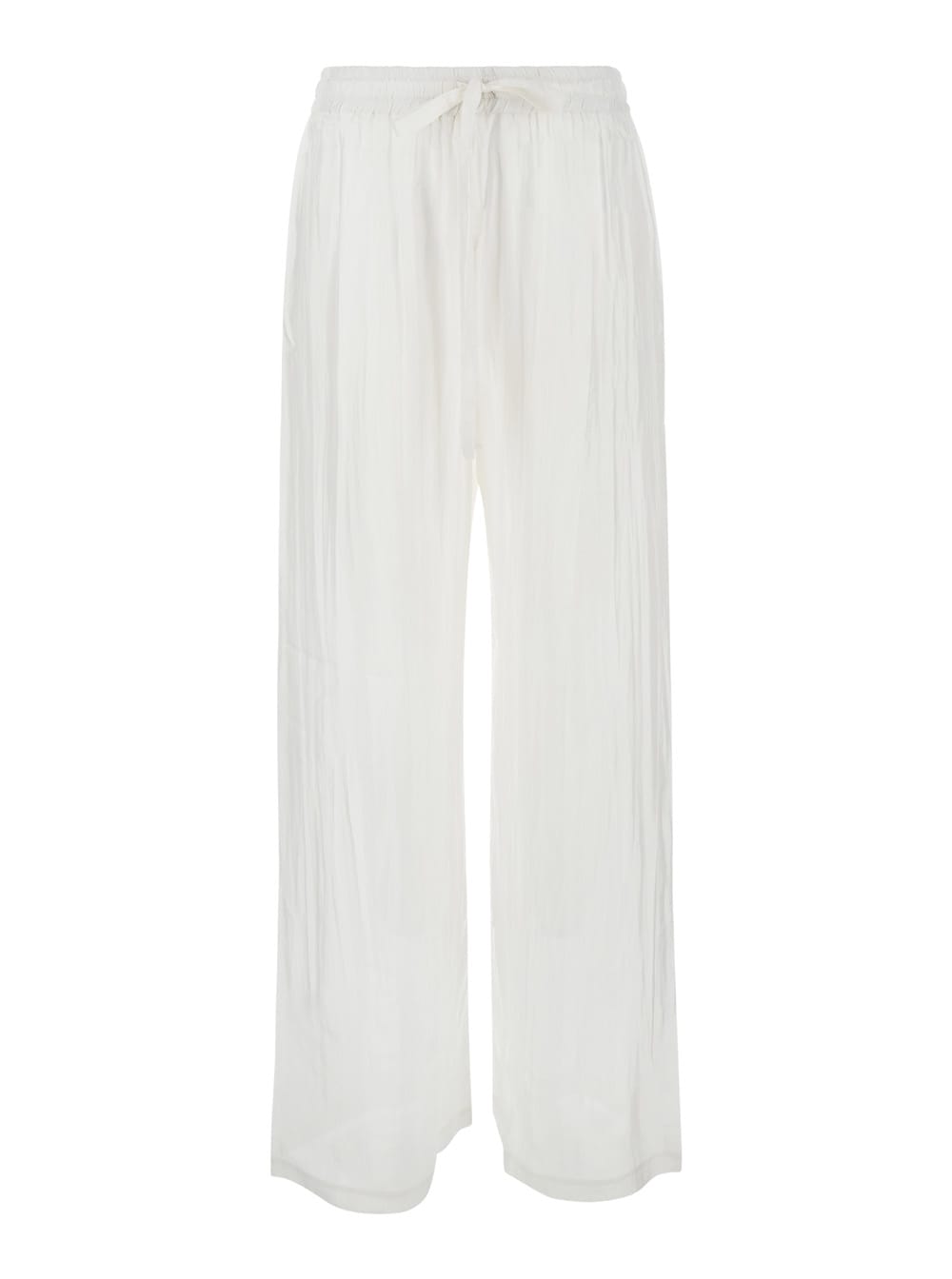 White Palazzo Pants With Drawstring In Silk Woman
