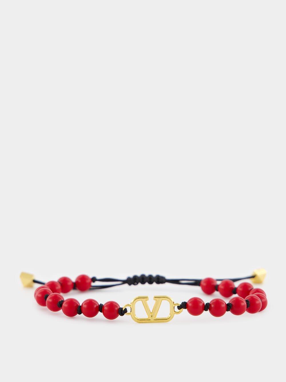 Shop Valentino Vlogo Signature Bead Embellishment Bracelet In Rosso