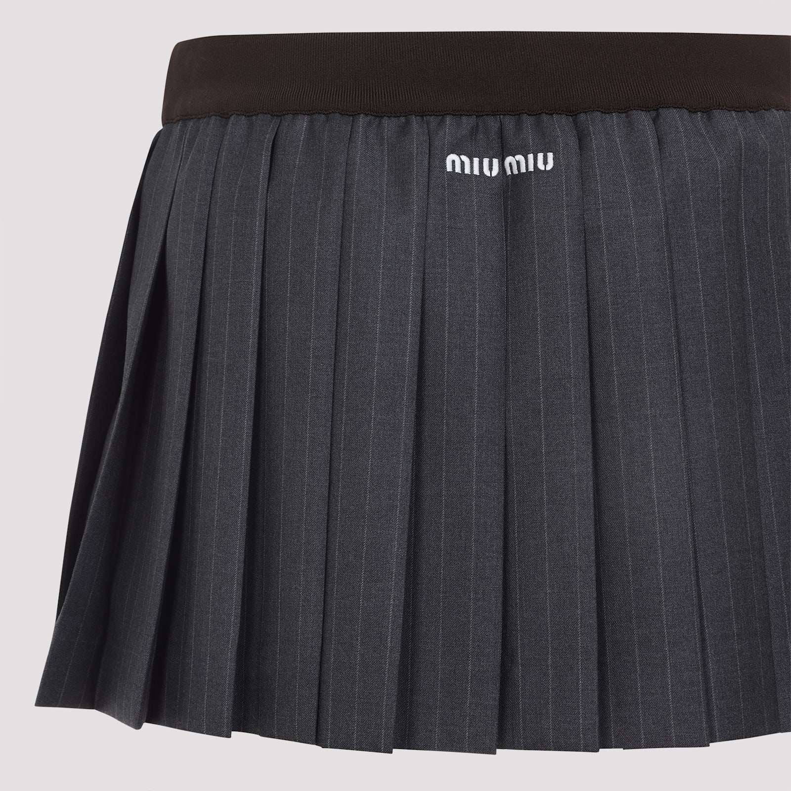 Miu Miu Elastic Waistband Pleated Mini Skirt In Black